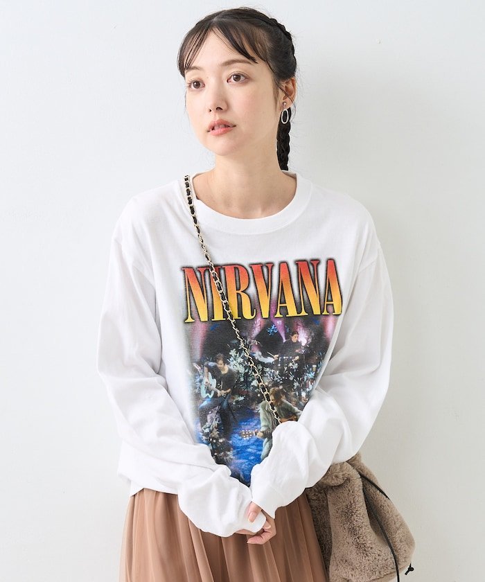 【SALE／30%OFF】FREAK'S STORE NIRVANA フォト ロンT フリークスストア トップス カットソー・Tシャツ ホワイト グレー【送料無料】