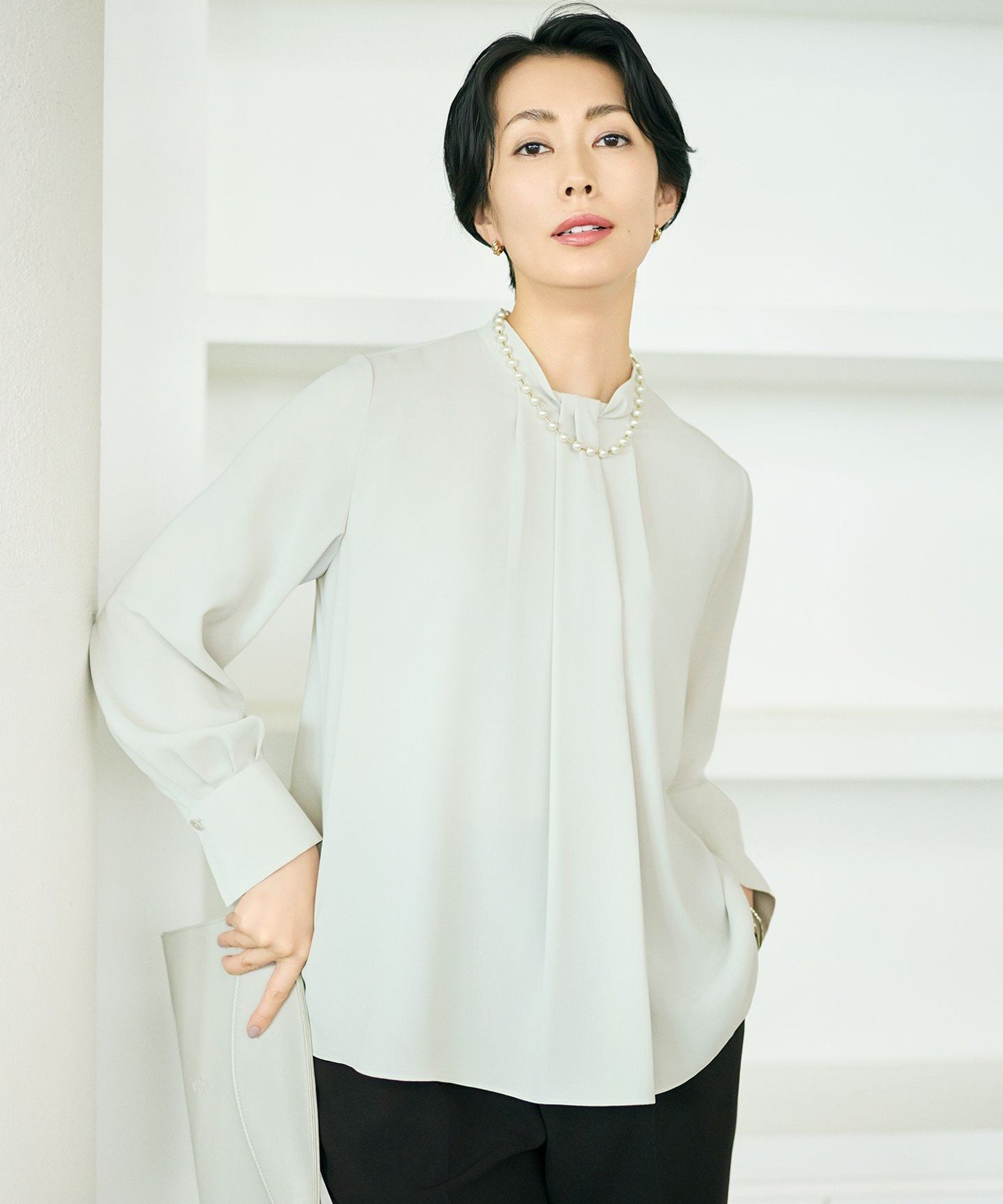 自由区 S 【人気素材・新色追加・カタログ掲載・セットアップ対応】ライトサテン ブラウス ジユウク トップス シャツ・ブラウス ベージュ ブラック ネイビー ブラウン ホワイト