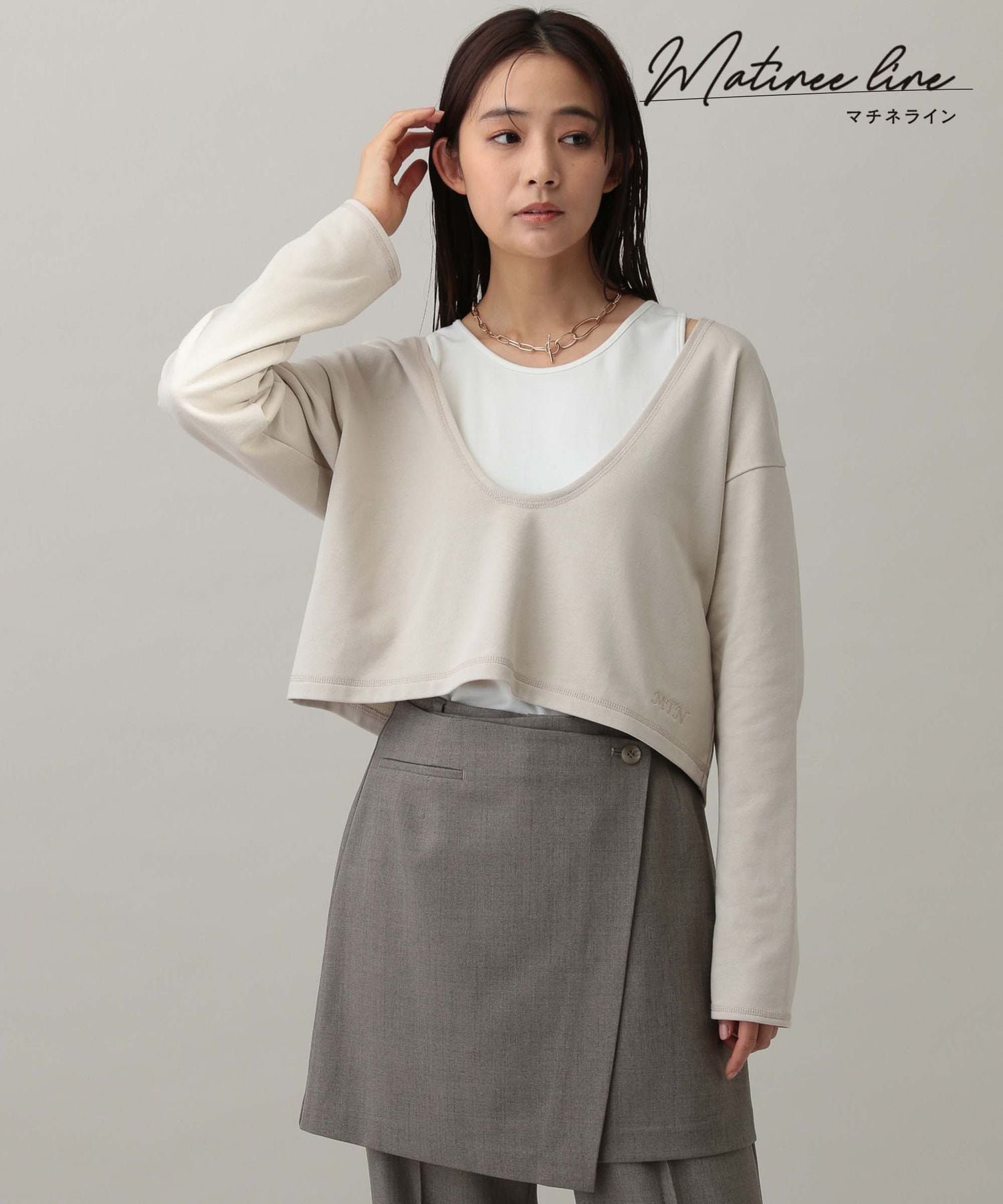 【SALE／70%OFF】GLOBAL WORK MATINEE LINE/Wフロントレイヤードプルオーバー/288779 グローバルワーク トップス カットソー・Tシャツ グレー ベージュ ブラック stylife-14924201 Rakuten Fashion サンプル画像2