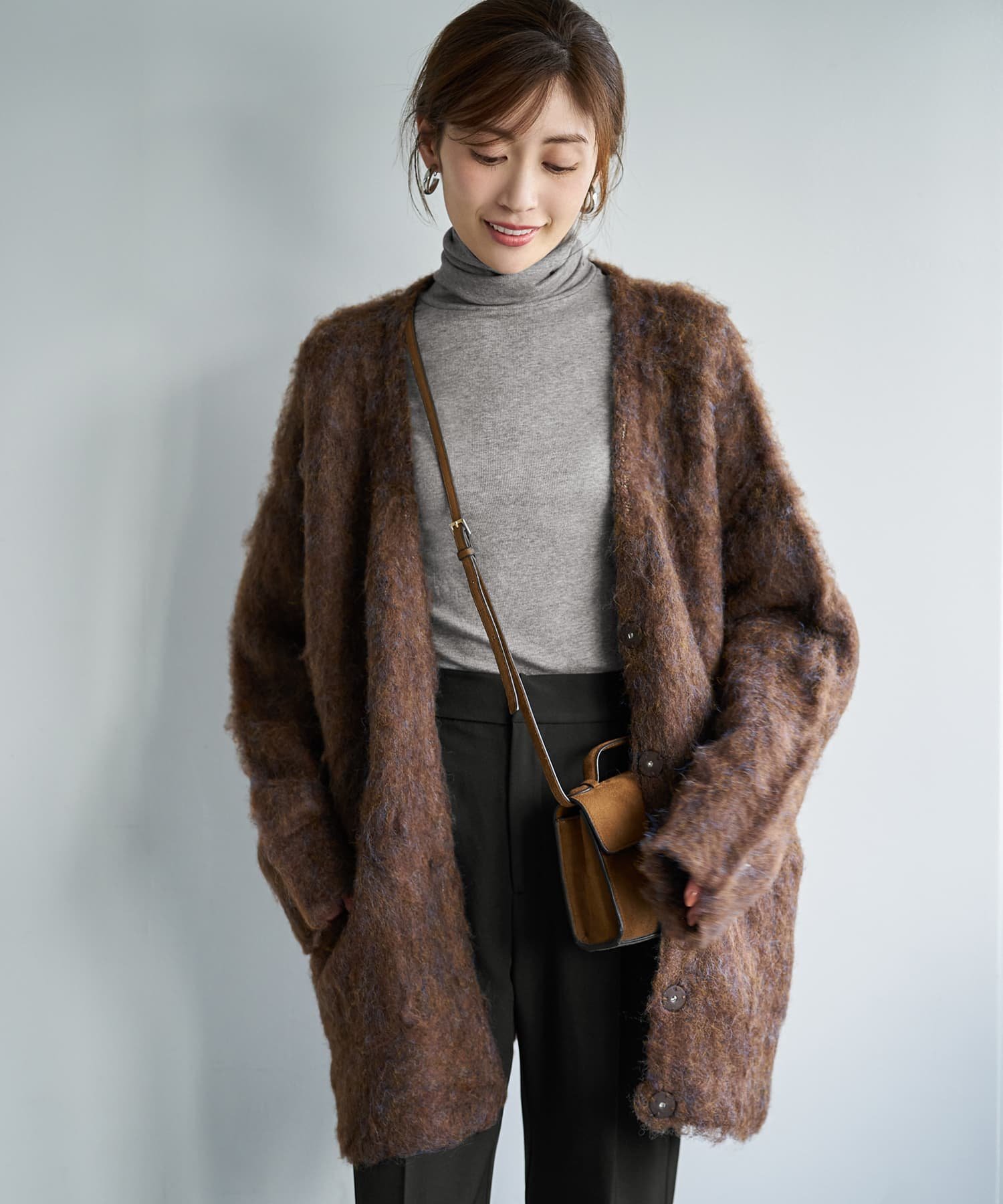 楽天Rakuten FashionSTYLE DELI 【LUXE】毛起こしブークレジャケット風カーディガン スタイルデリ トップス カーディガン ブラウン グレー【送料無料】