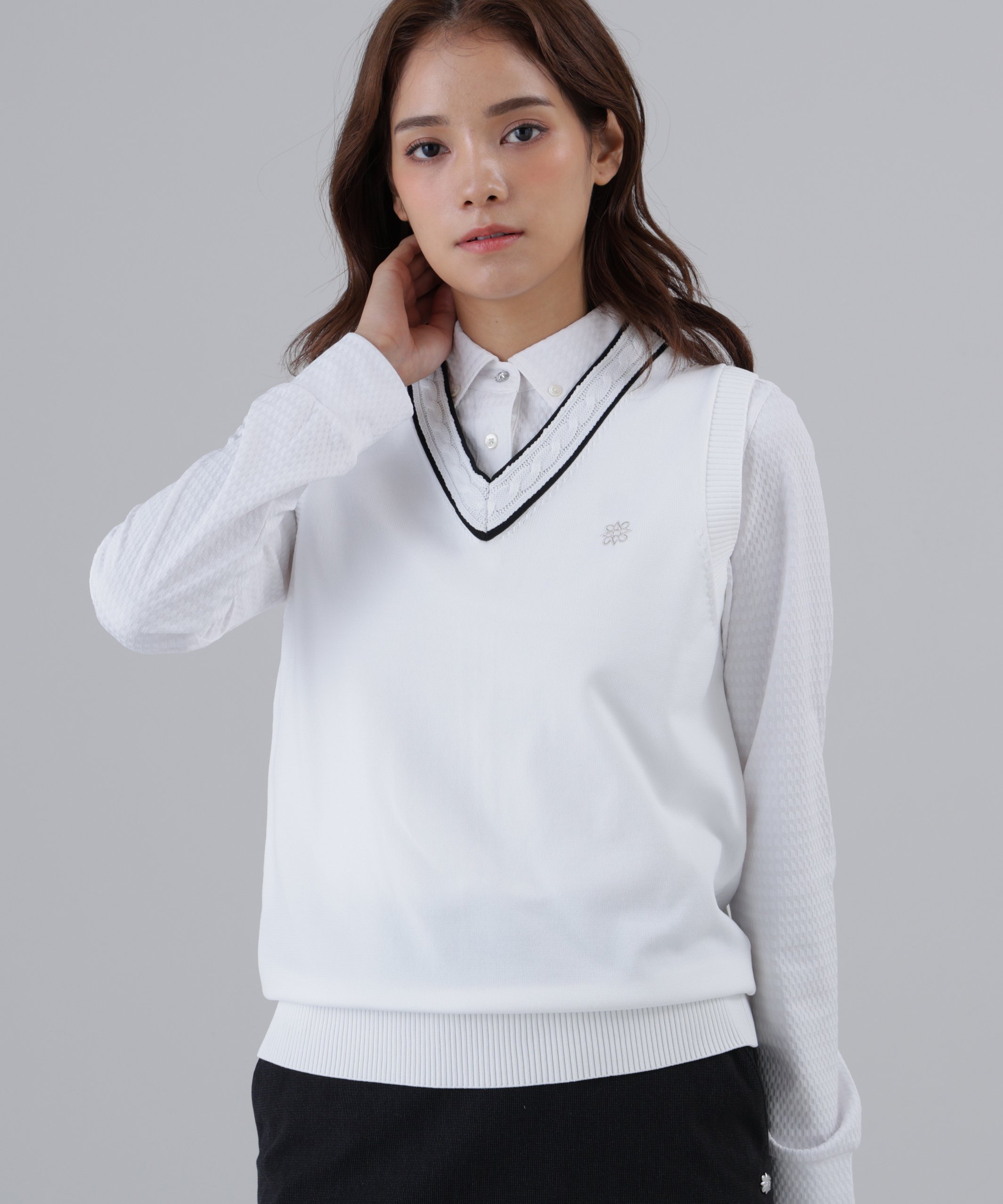 V-Neck - 【SALE／30%OFF】St ANDREWS 12G天竺Vネックニットベスト (WOMENS) セントアンドリュース トップス ニット ホワイト ブラック【送料無料】