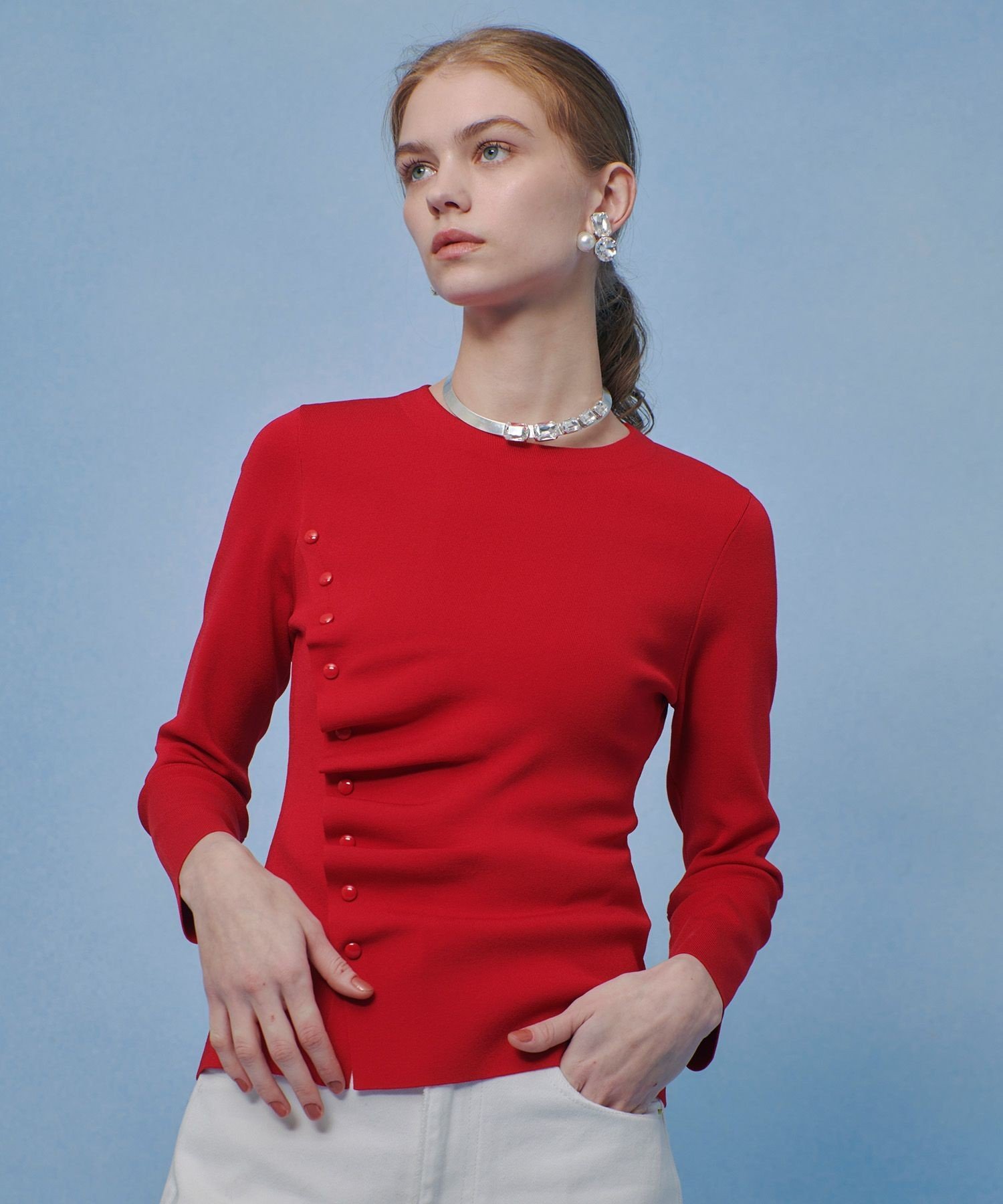 【SALE／50%OFF】LOULOU WILLOUGHBY 【LOULOU WILLOUGHBY】ドレープアシメプルオーバー アルアバイル トップス ニット ブラック ホワイト レッド【送料無料】
