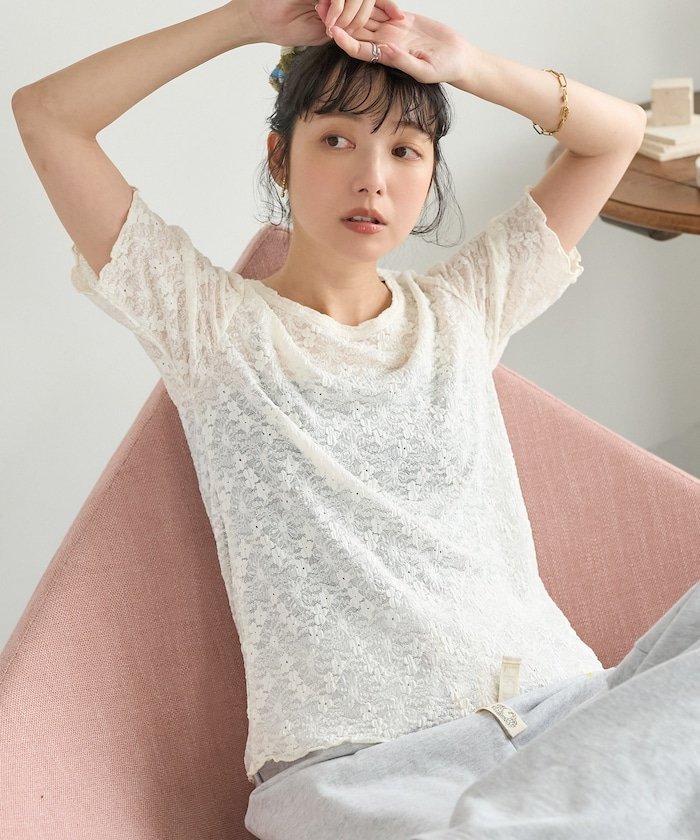 FREAK'S STORE ストレッチレース Tシャツ フリークスストア トップス カットソー・Tシャツ ホワイト ブラック【送料無料】