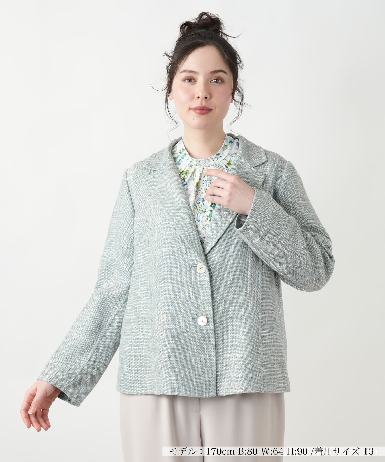 Leilian PLUS HOUSE ブレザー【STEFANONI】 レリアン プラスハウス ジャケット・アウター テーラードジャケット・ブレザー グリーン ブルー