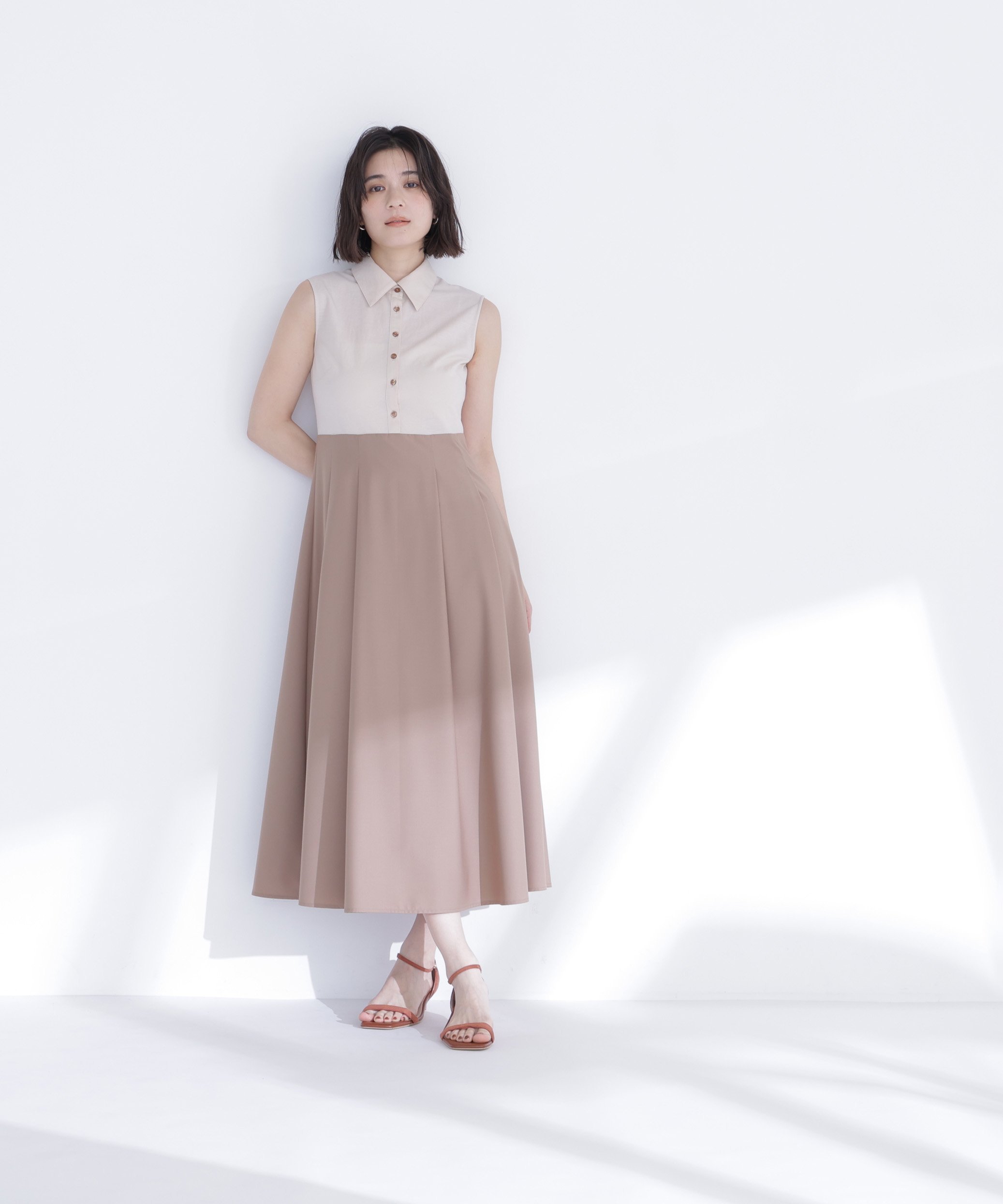【SALE／50%OFF】NATURAL BEAUTY BASIC ポロカラードッキングワンピース ナチュラルビューティベーシック ワンピース・ドレス ワンピース ベージュ【送料無料】