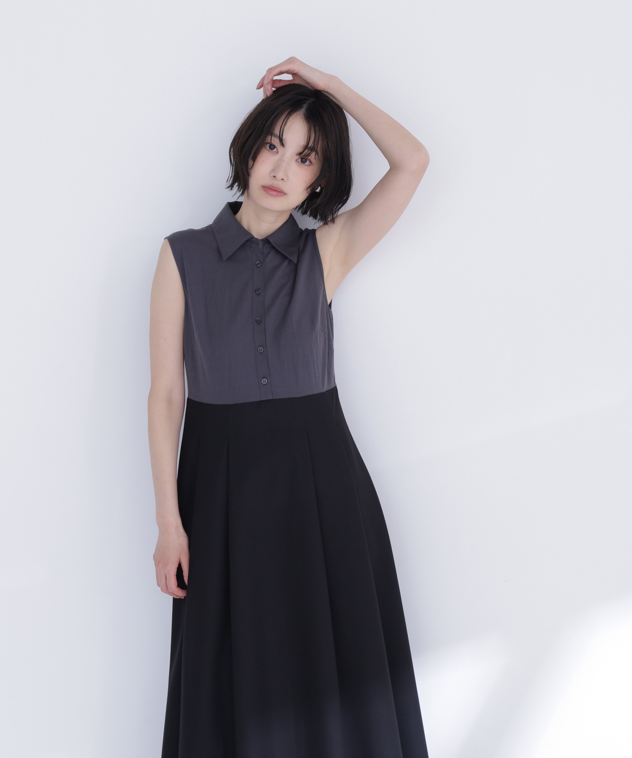 NATURAL BEAUTY BASIC ポロカラードッキングワンピース ナチュラルビューティベーシック ワンピース・ドレス ワンピース ベージュ