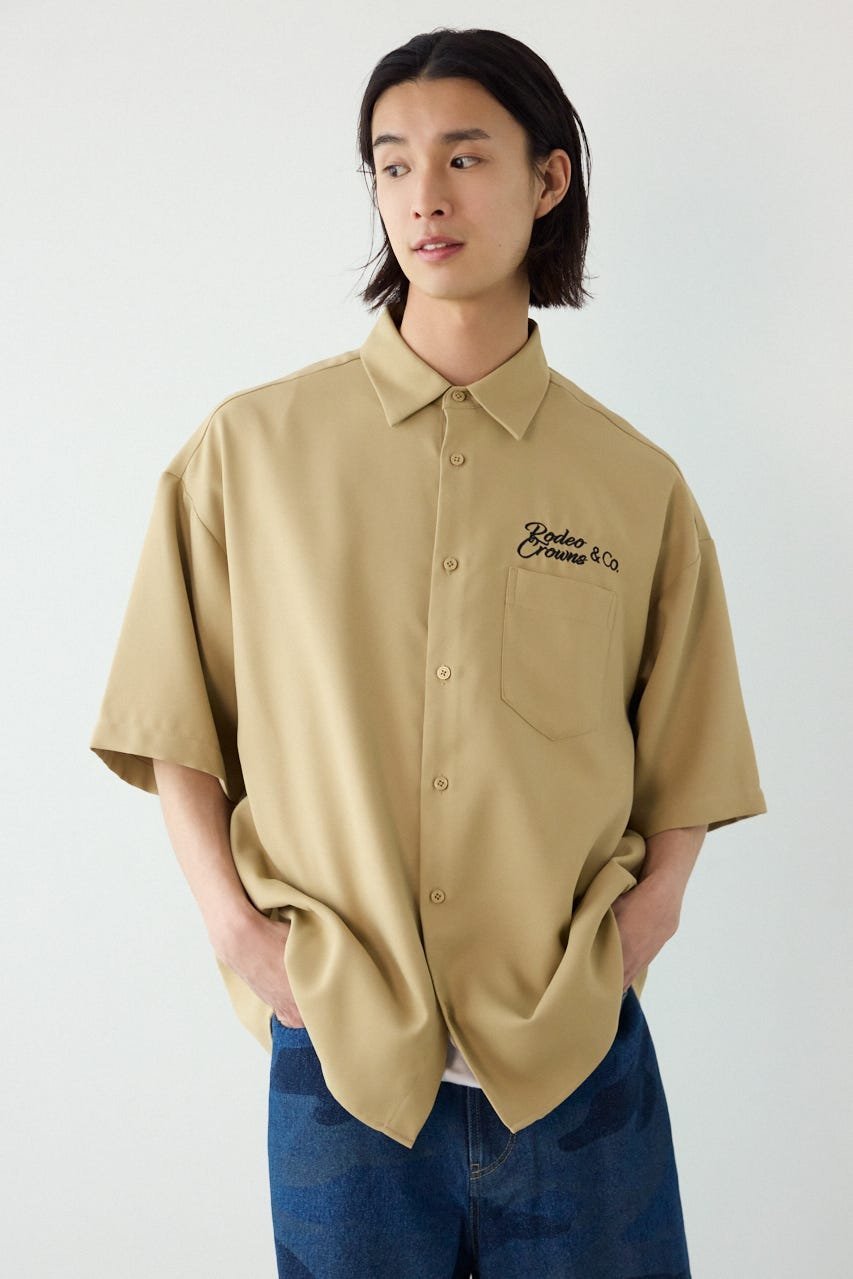 RODEO CROWNS WIDE BOWL Overlapアップリケシャツ ロデオクラウンズワイドボウル トップス シャツ・ブラウス ベージュ ホワイト ブラック