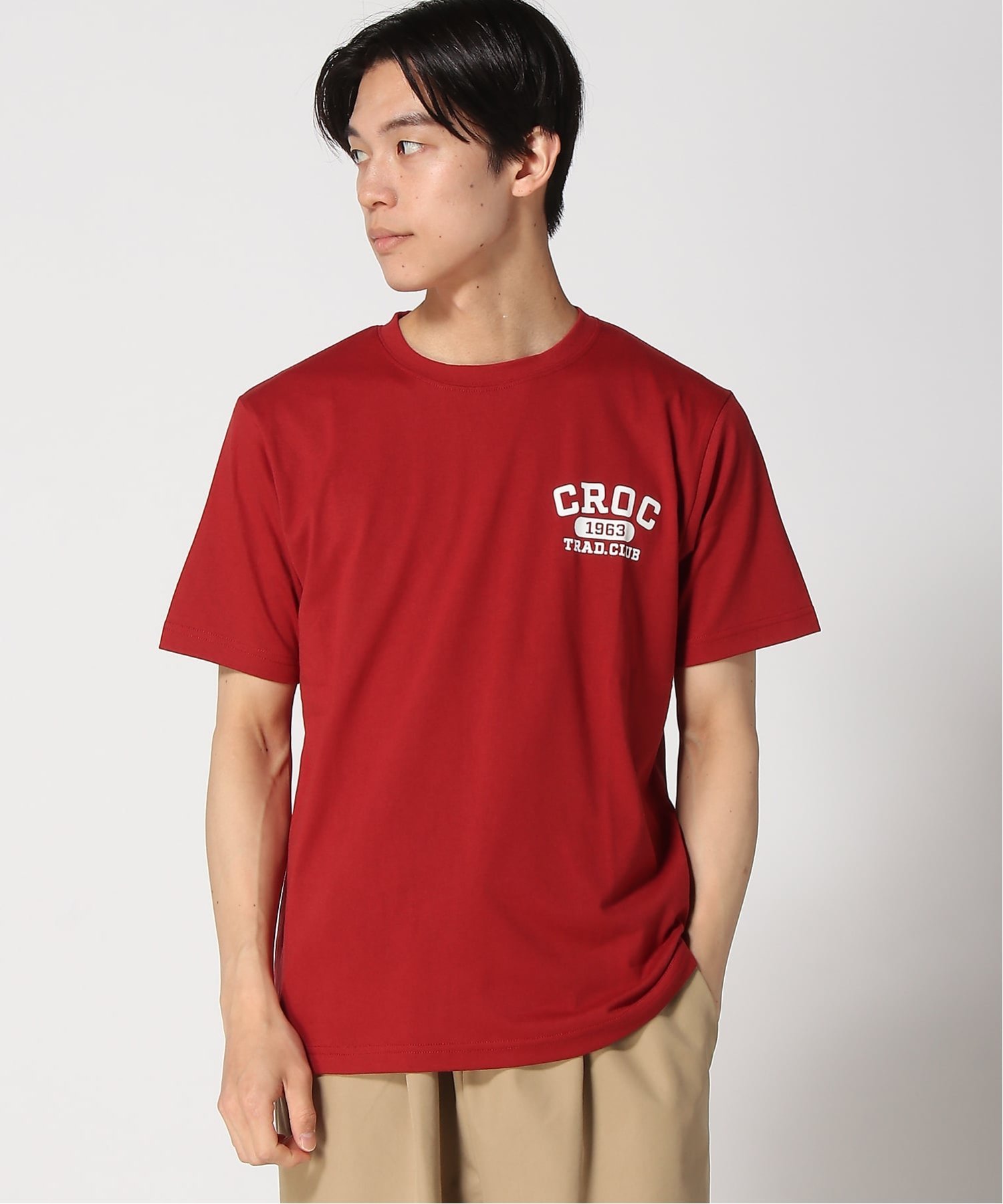 (M)ロゴプリント Tシャツ クロコダイル トップス カットソー・Tシャツ グレー ネイビー レッド
