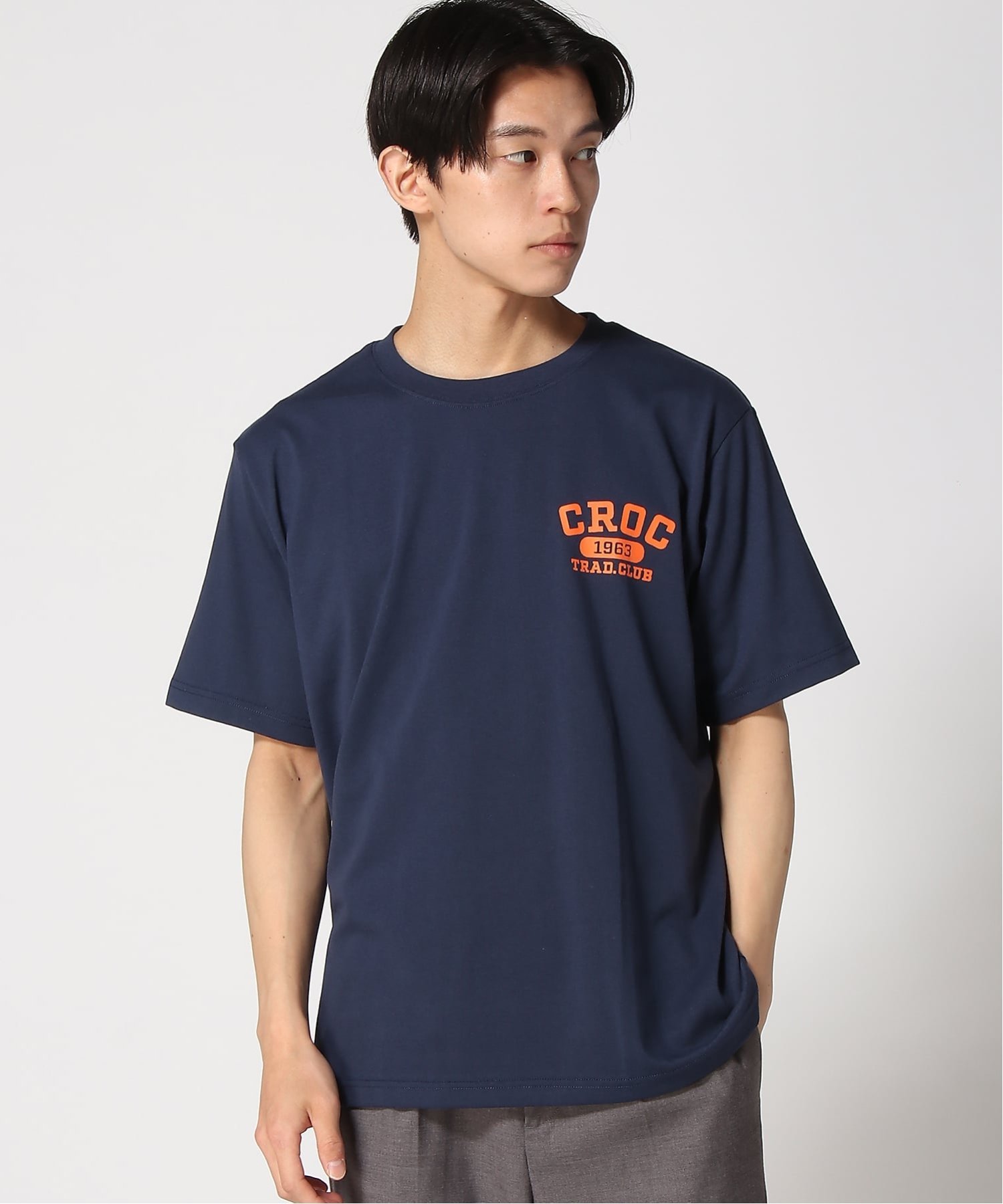 (M)ロゴプリント Tシャツ クロコダイル トップス カットソー・Tシャツ グレー ネイビー レッド