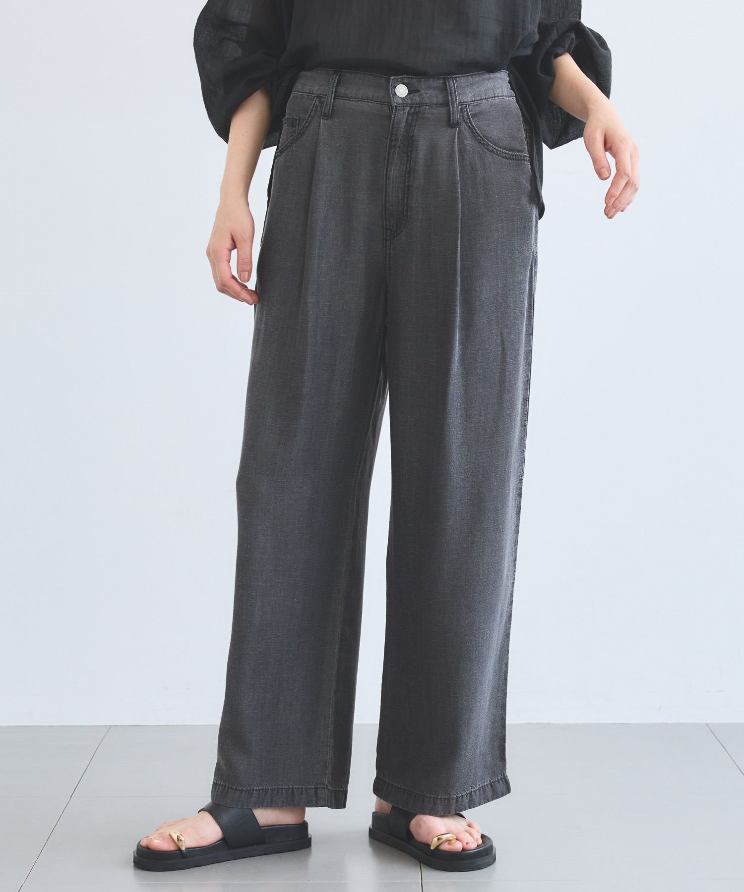 ライトタックワイドデニムパンツ【WEB限定サイズL】 バンヤードストーム パンツ ジーンズ・デニムパンツ ネイビー ブラック