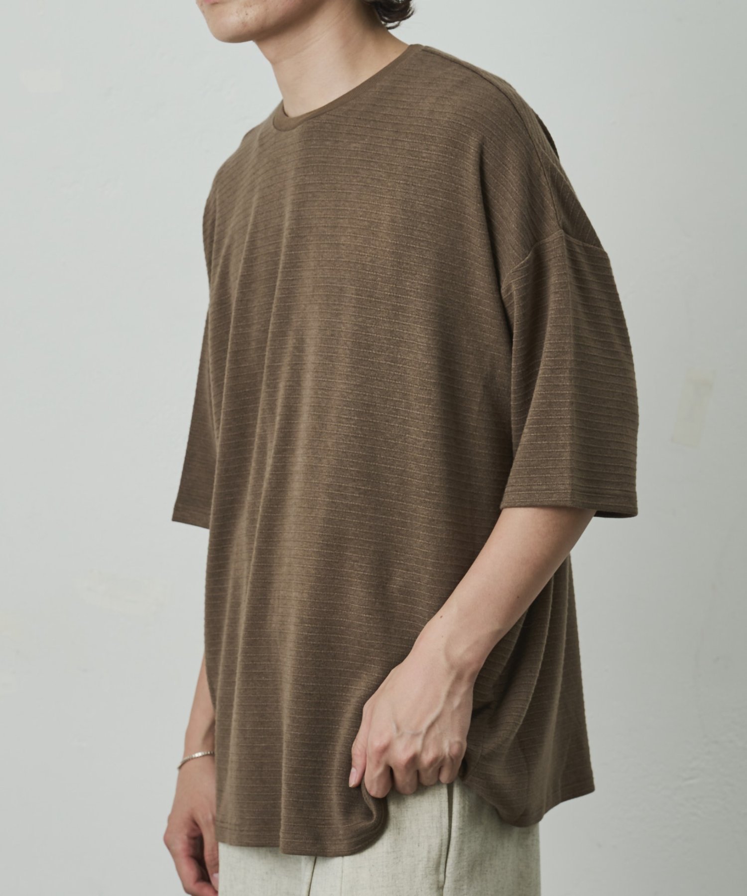 ジャガードボーダー半袖Tシャツ コロニー トゥーワンスリーナイン トップス カットソー・Tシャツ ホワイト カーキグリーン ブラック