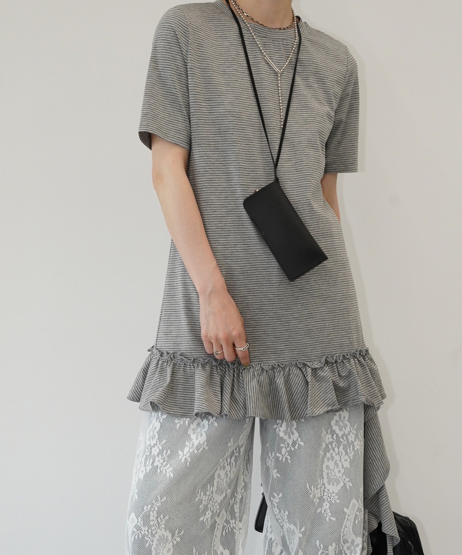 chuclla アシメフリルボーダートップス chw26s290 チュクラ トップス カットソー・Tシャツ グレー ホワイト【送料無料】