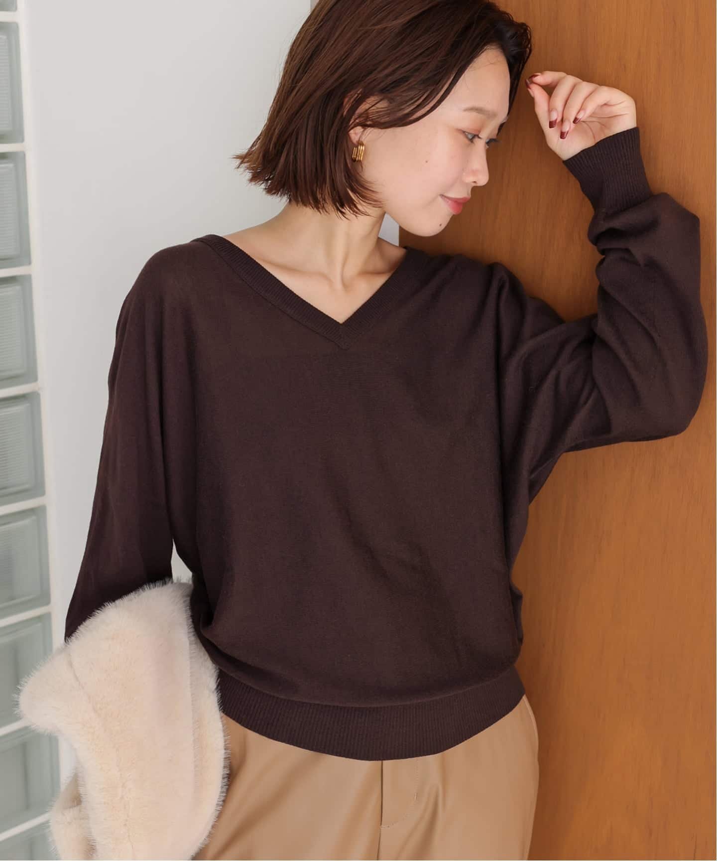 SLOBE IENA ウォッシャブルドルマンVネックプルオーバー スローブ イエナ トップス ニット ブラウン グレー パープル レッド ピンク【送料無料】のサムネイル