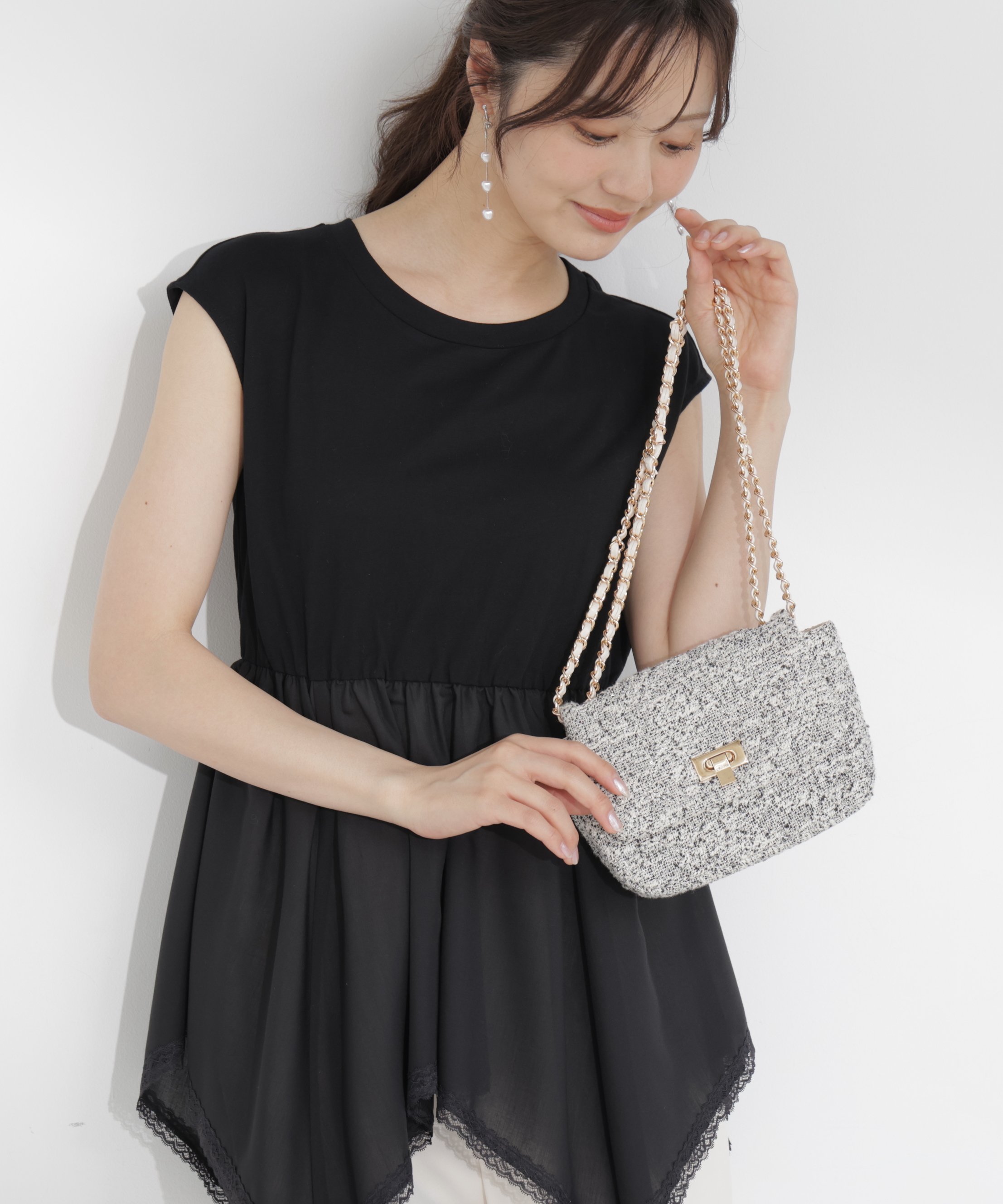 PROPORTION BODY DRESSING ＜中川紅葉さん着用＞ツイードミニショルダーバッグ プロポーションボディドレッシング バッグ その他のバッグ ブルー ブラック