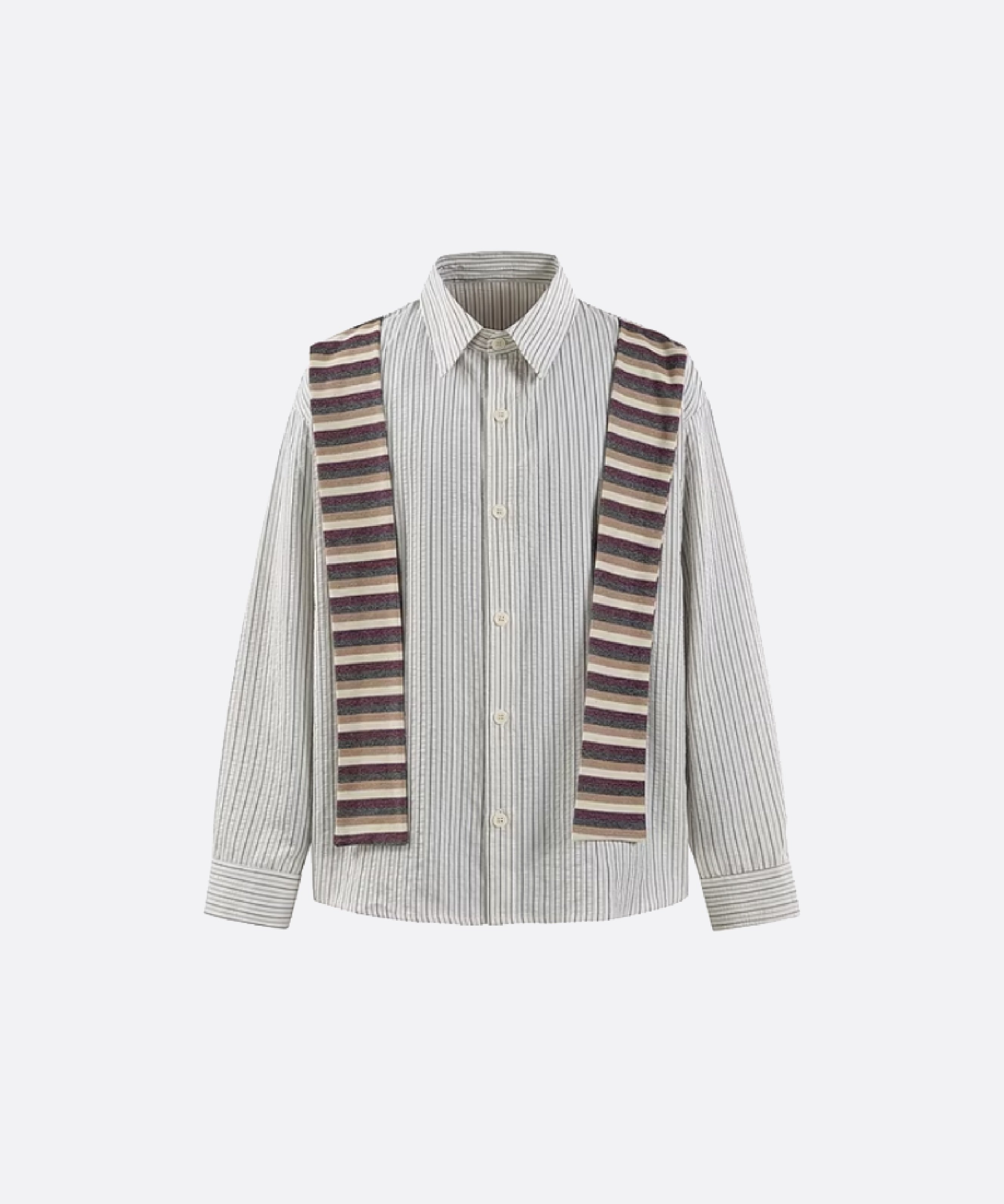 U:UME Fake Two Stripe Shirt ユーム トップス シャツ・ブラウス ベージュ ブルー