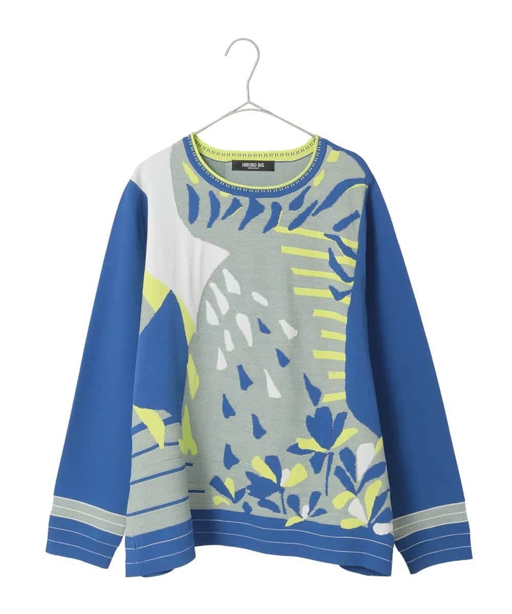 【SALE／50%OFF】HIROKO BIS GRANDE 【大きいサイズ】アーティスティックジャガードニットプルオーバー /洗える ヒロコ ビス グランデ トップス ニット ベージュ【送料無料】