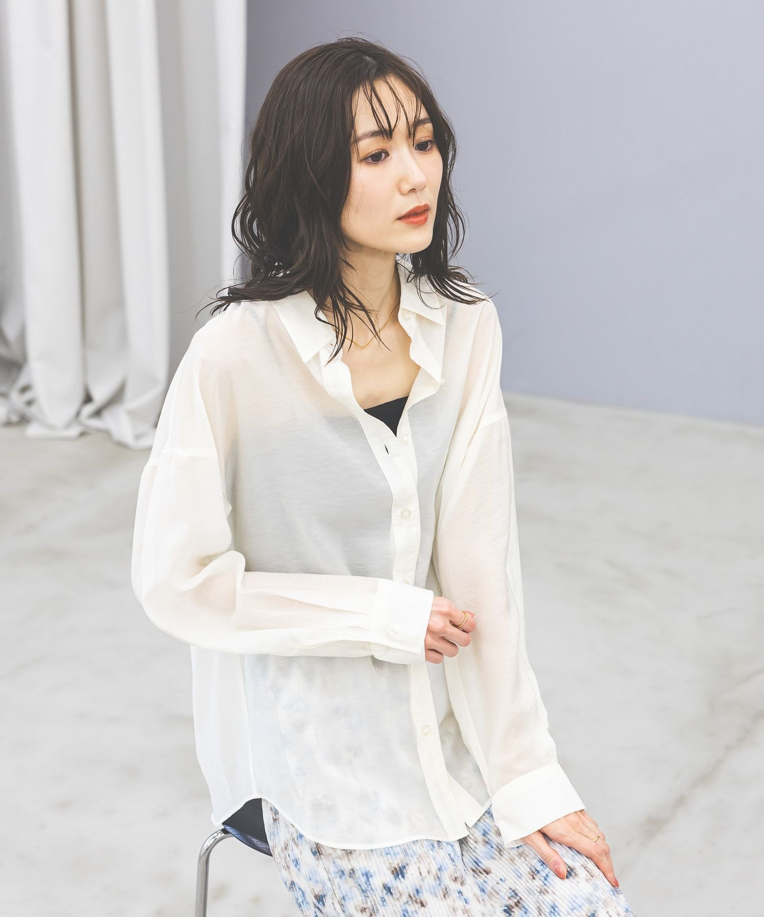 【SALE／20%OFF】GLOBAL WORK シルキータッチシアーシャツ長袖/636668 グローバルワーク トップス シャツ・ブラウス ブラウン ブラック ホワイト イエロー stylife-15622099 Rakuten Fashion サンプル画像2