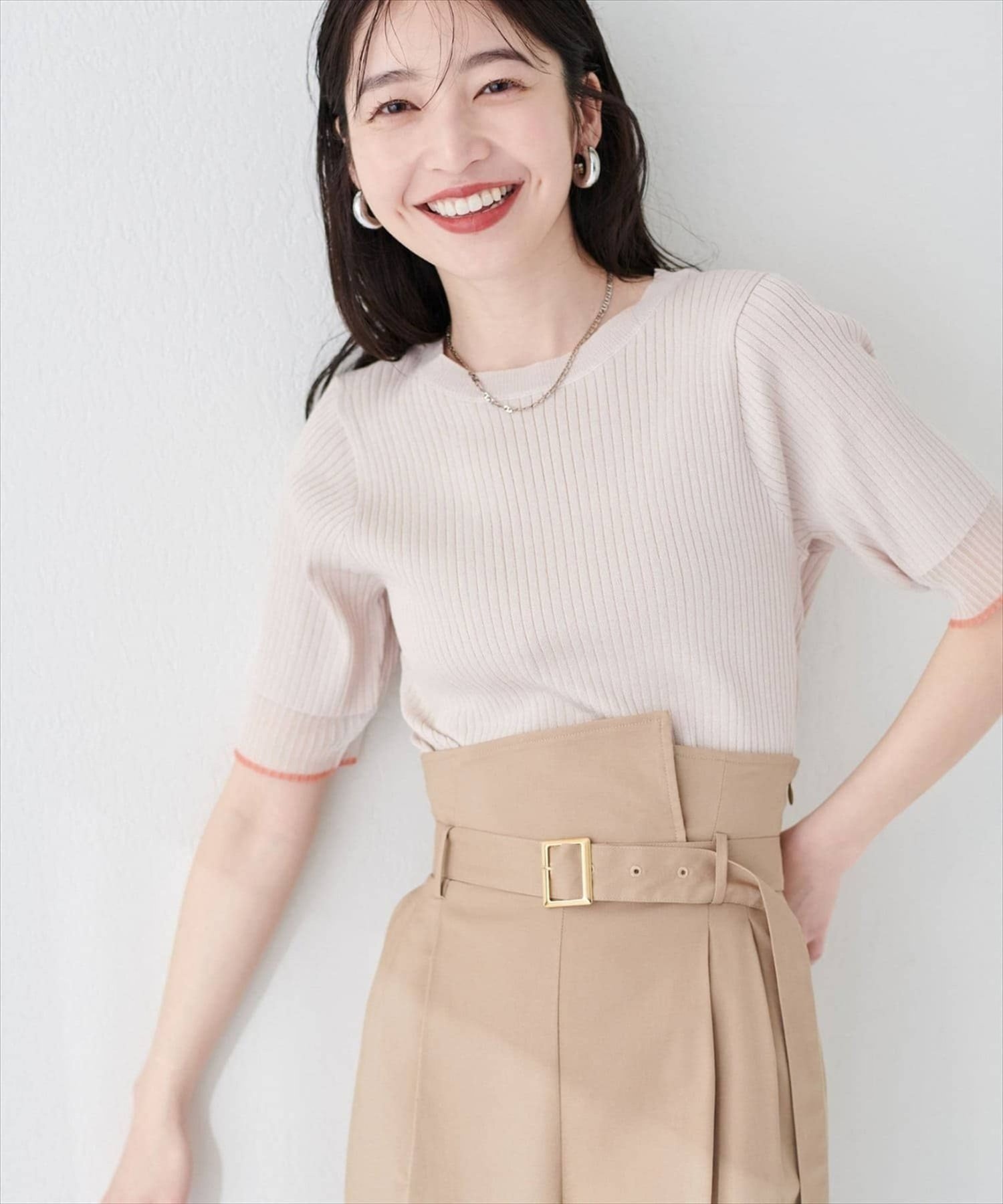 【SALE／10%OFF】natural couture 袖口シアー強撚リブニット ナチュラルクチュール トップス ニット ブラック パープル ブルー グリーン グレー ベージュ ピンク（楽天・Rakuten Fashion）