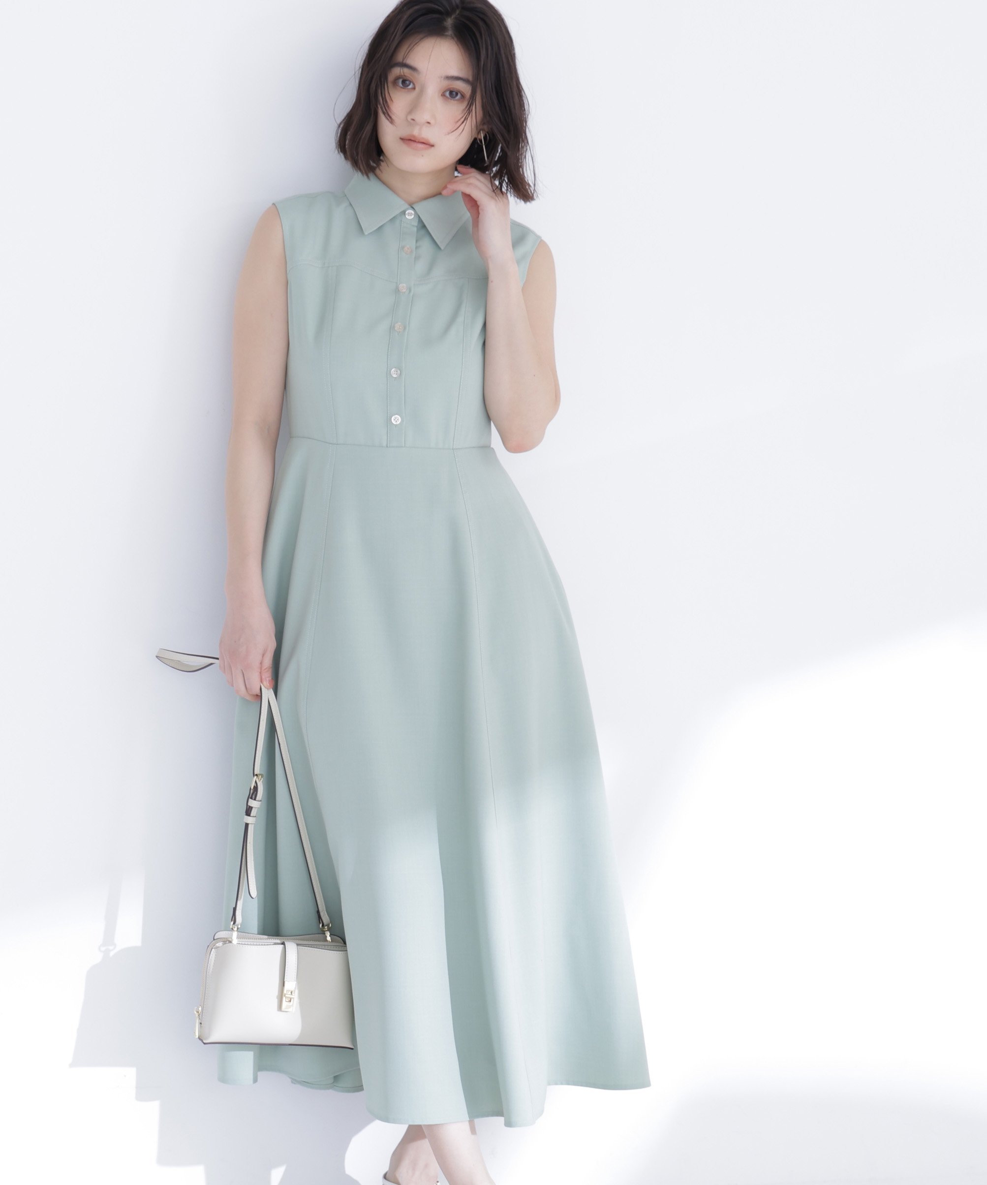 NATURAL BEAUTY BASIC 襟付きバイカラーステッチワンピース ナチュラルビューティベーシック ワンピース・ドレス ワンピース ホワイト ネイビー