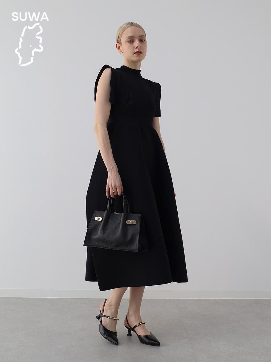 AgaBLACK 【諏訪】ショルダーデザインリブニットワンピース ラシュッド ワンピース・ドレス ワンピース ブラック【送料無料】