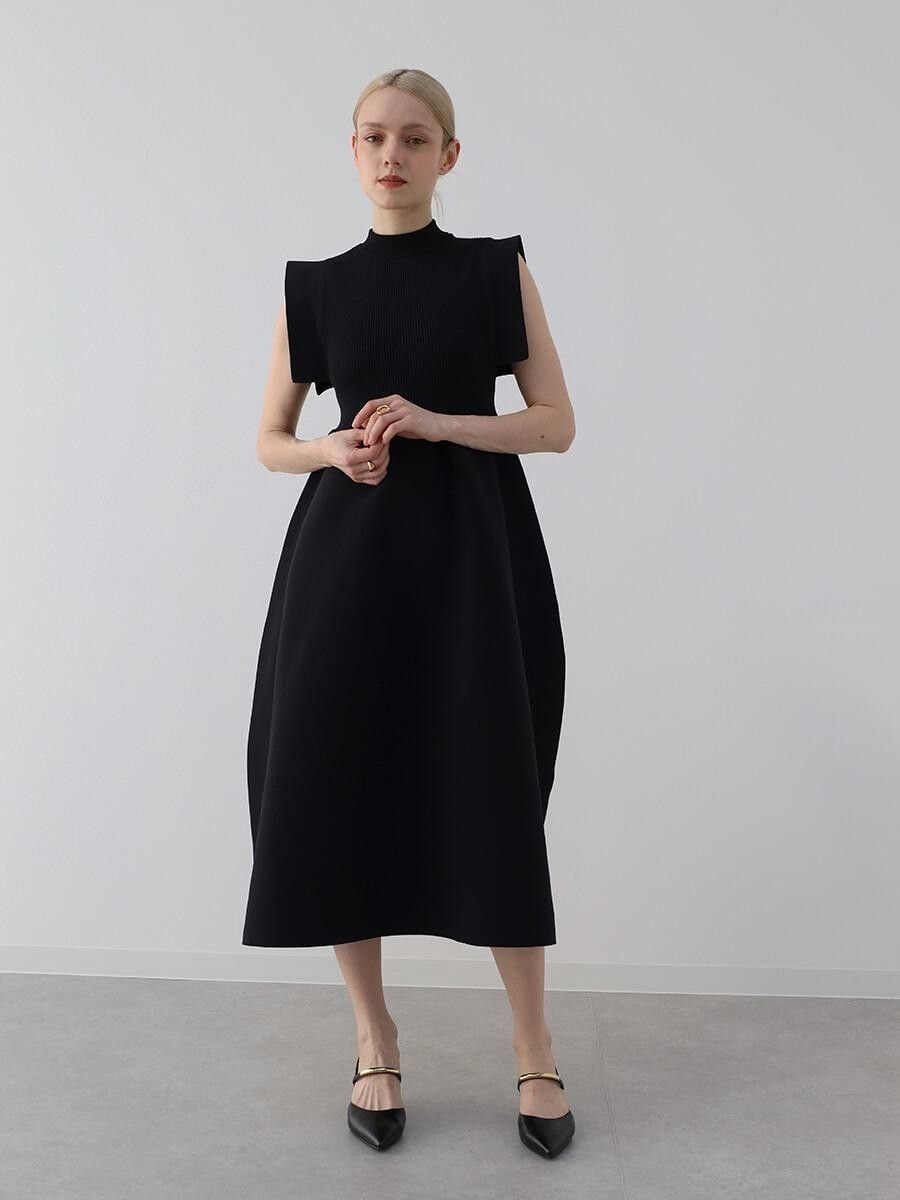 AgaBLACK 【諏訪】ショルダーデザインリブニットワンピース ラシュッド ワンピース・ドレス ワンピース ブラック【送料無料】