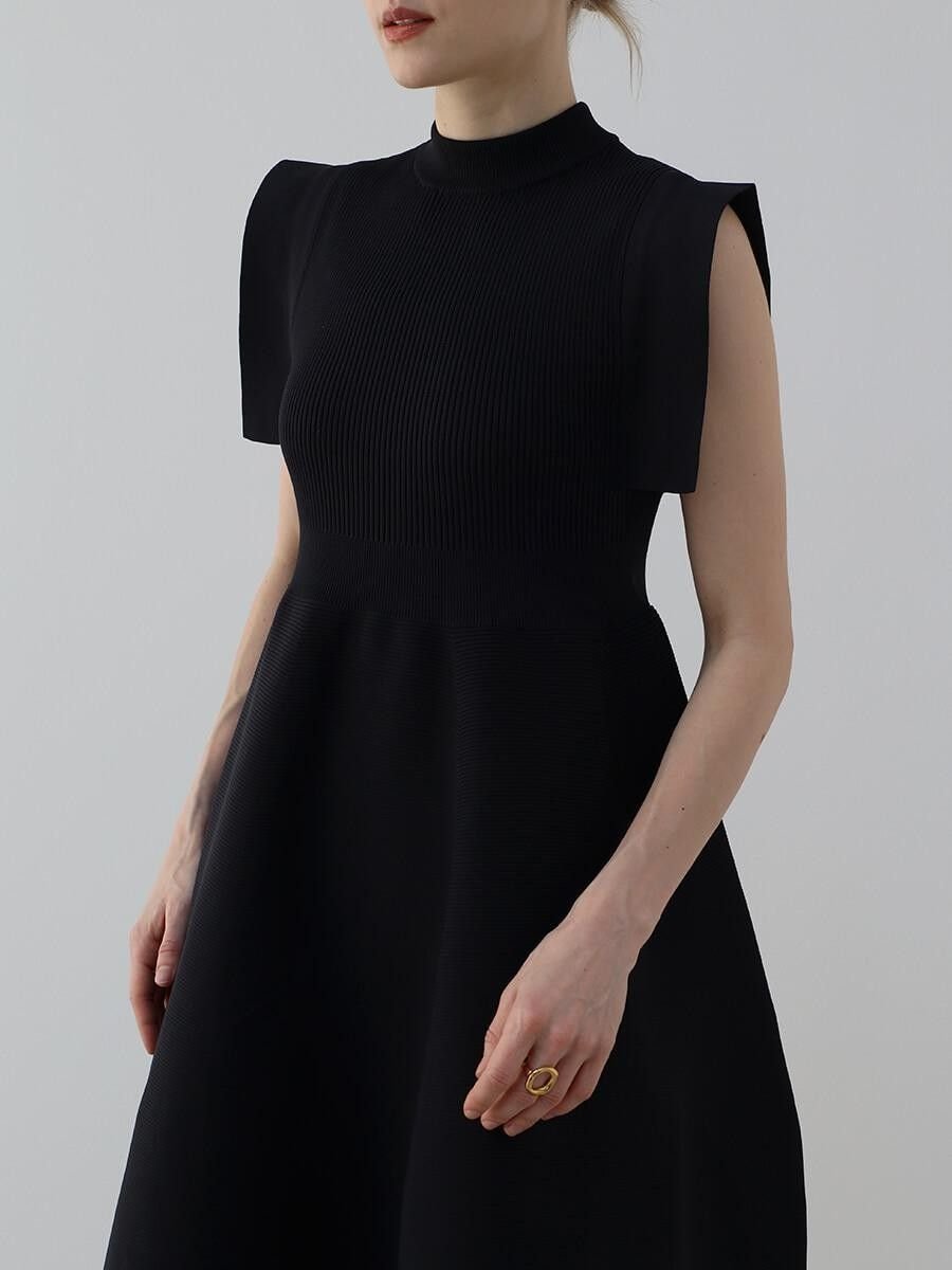 AgaBLACK 【諏訪】ショルダーデザインリブニットワンピース ラシュッド ワンピース・ドレス ワンピース ブラック【送料無料】