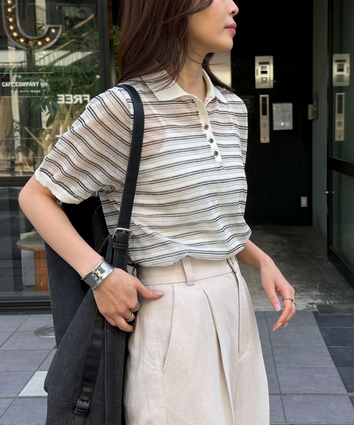 【SALE／40%OFF】fredy emue シアーボーダーポロニット フレディ アンド グロスター トップス ポロシャツ ブルー ホワイト【送料無料】