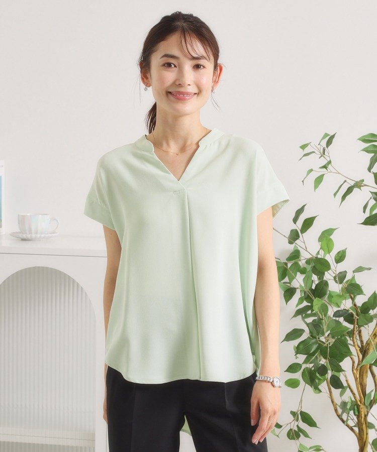 【SALE／46%OFF】ITS' DEMO 【接触冷感】バックギャザーブラウス イッツデモ トップス シャツ・ブラウス グリーン ブラック ホワイト ブルー