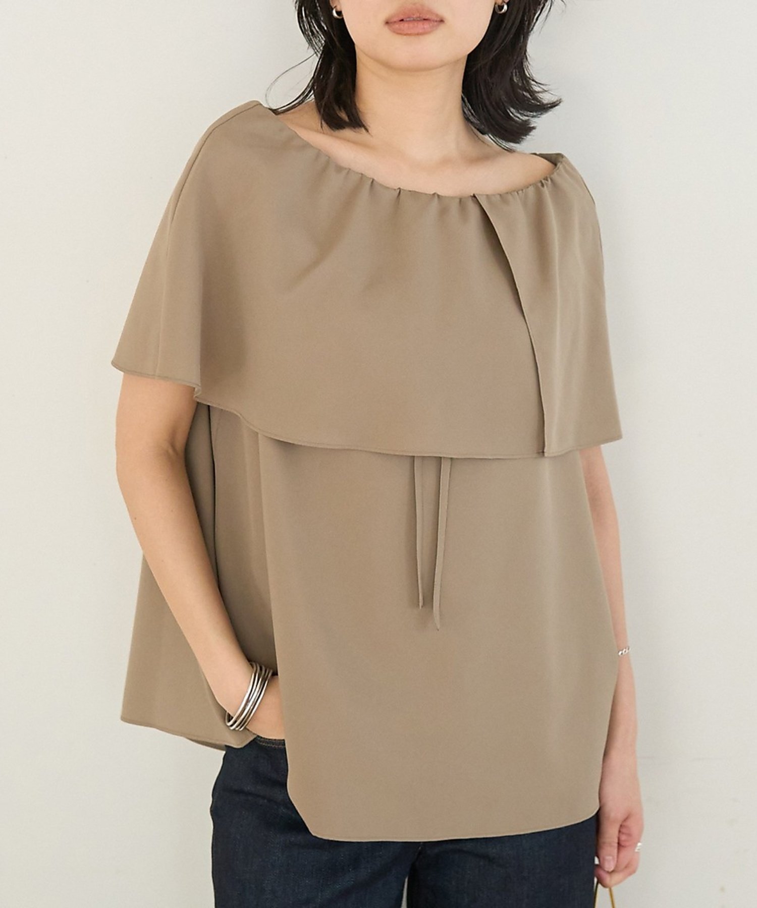 Rouge vif la cle オーバーカラーノースリブラウス/ケープカラー ルージュ・ヴィフ ラクレ トップス シャツ・ブラウス カーキグリーン グレー
