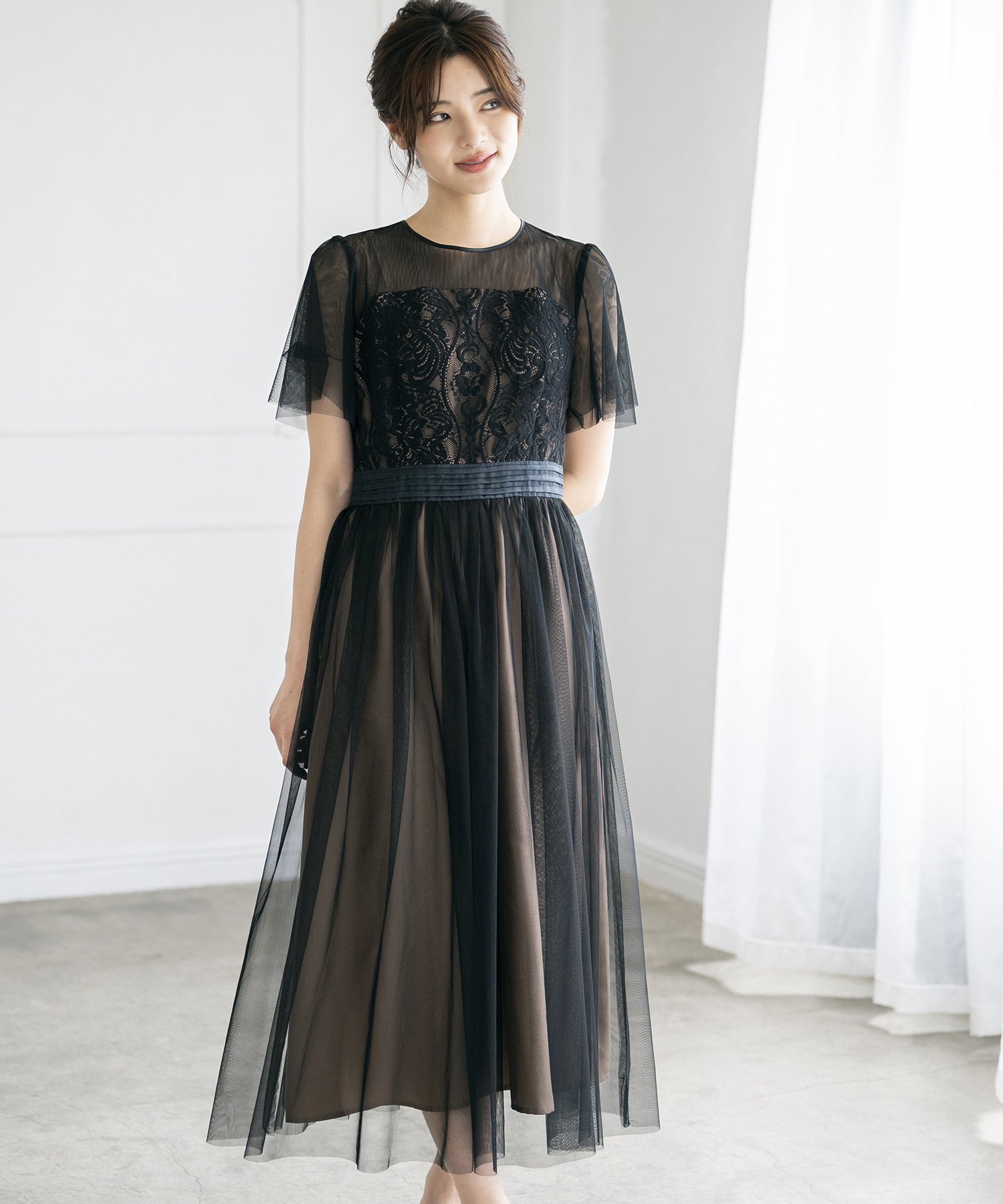 MISCH MASCH チュールシフォンワンピース ミッシュマッシュ ワンピース・ドレス ワンピース ブラウン ネイビー ブラック