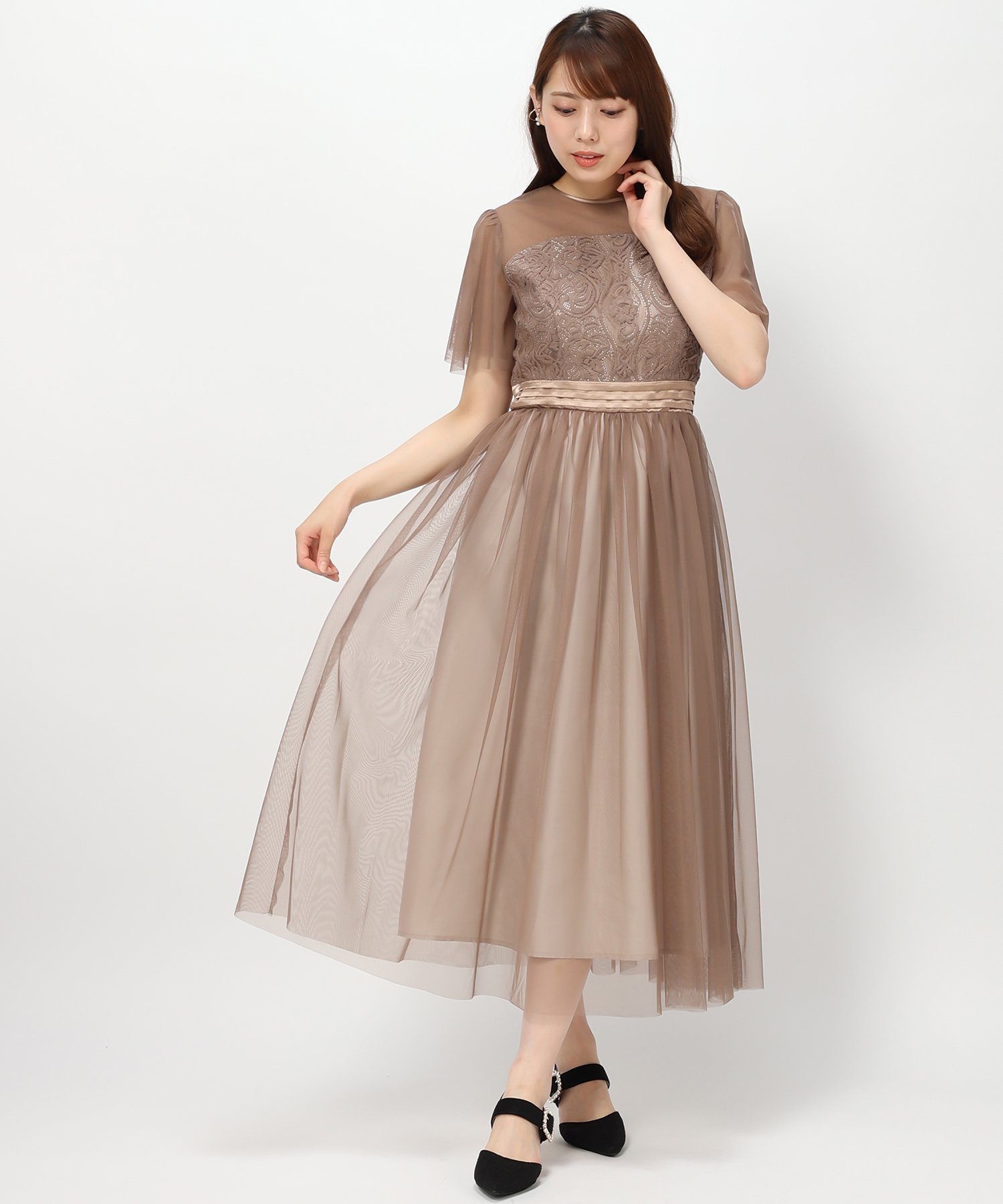 MISCH MASCH チュールシフォンワンピース ミッシュマッシュ ワンピース・ドレス ワンピース ブラウン ネイビー ブラック