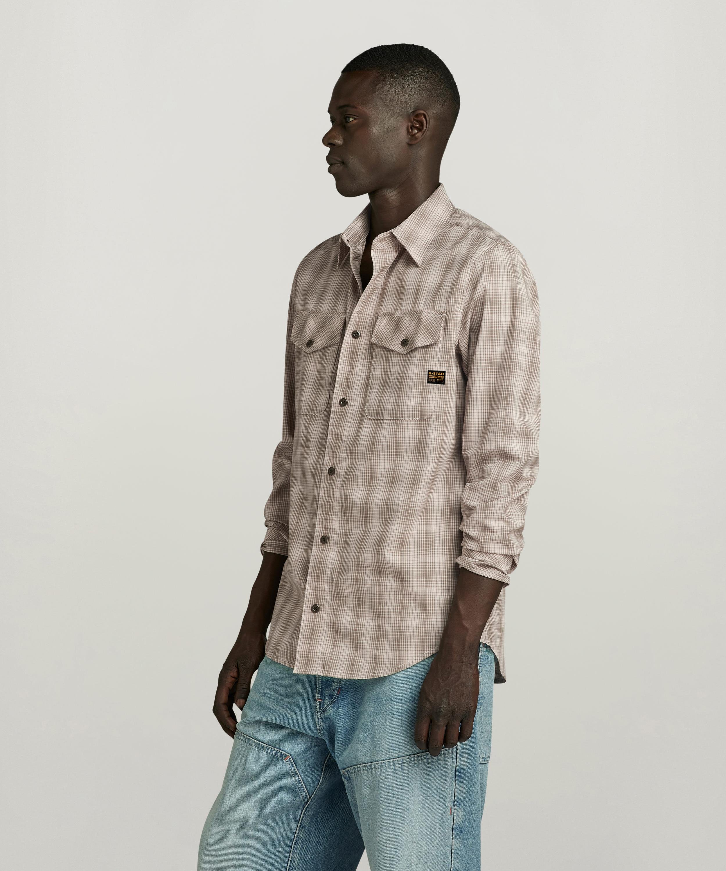 【公式ショップ】MARINE SLIM SHIRT /ポケットスリムチェックシャツ ジースターロゥ トップス シャツ・ブラウス ベージュ