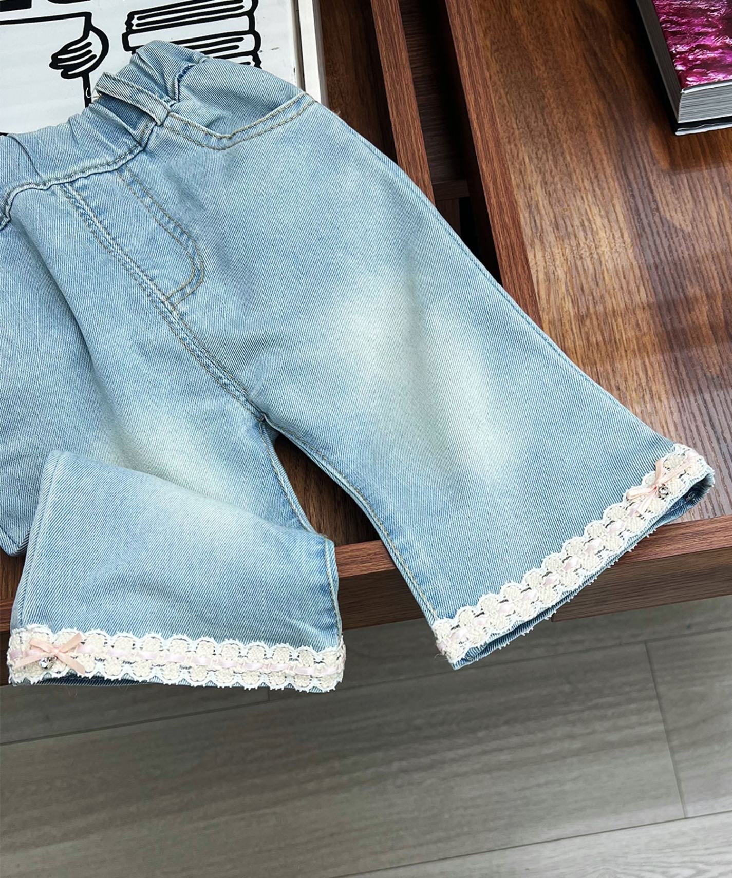 【SALE／20%OFF】aimoha KIDS 【aimoha-KIDS-】リボンレースフレアデニムパンツ アイモハ パンツ ジーンズ・デニムパンツ ブルー