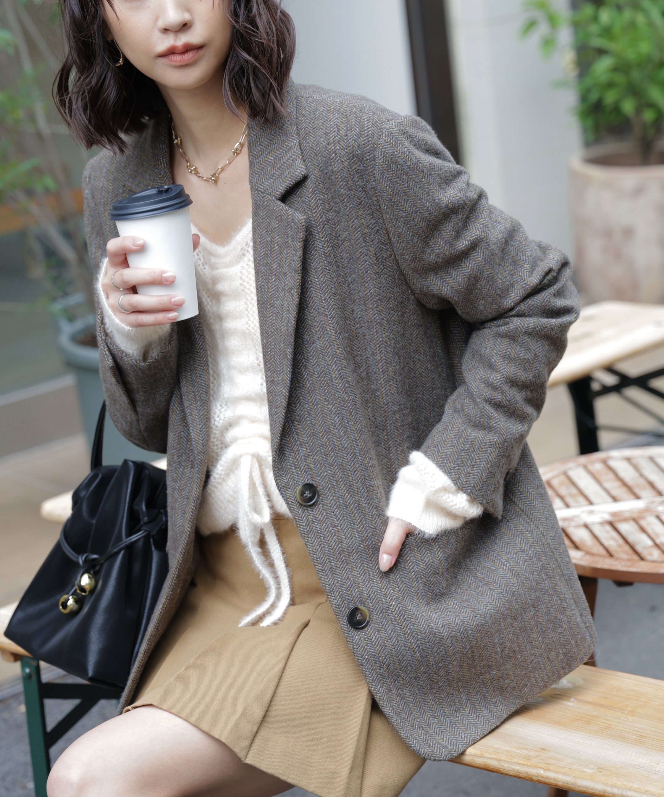 FREE'S MART ウール混オーバーサイズジャケット フリーズ マート ジャケット・アウター テーラードジャケット・ブレザー グレー ベージュ ブラウン【送料無料】