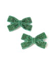 SHIPS KIDS SHIPS KIDS:クリスマスカラー ラメ リボン ヘアピン セット シップス ヘアアクセサリー バレッタ・ヘアクリップ・ヘアピン グリーン レッド|詳細画像