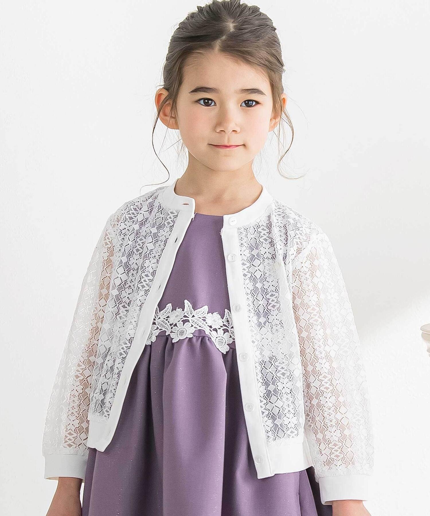 【SALE／50%OFF】BeBe Petits Pois Vert 【お揃い】レースカーディガン(95~160cm) ベベ オンライン ストア トップス カーディガン ネイビー ホワイト【送料無料】