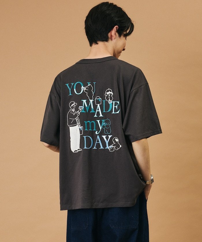 tombonia/トムボニア バックプリント クルーネックTシャツ/YOU MADE MY DAY フリークスストア トップス カットソー・Tシャツ ホワイト イエロー グレー