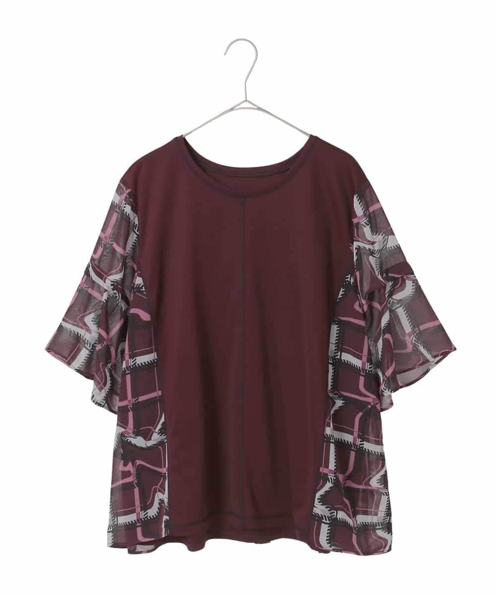 HIROKO BIS GRANDE 【大きいサイズ】変形チェックジョイントデザインカットソー ヒロコ ビス グランデ トップス カットソー・Tシャツ ネイビー パープル