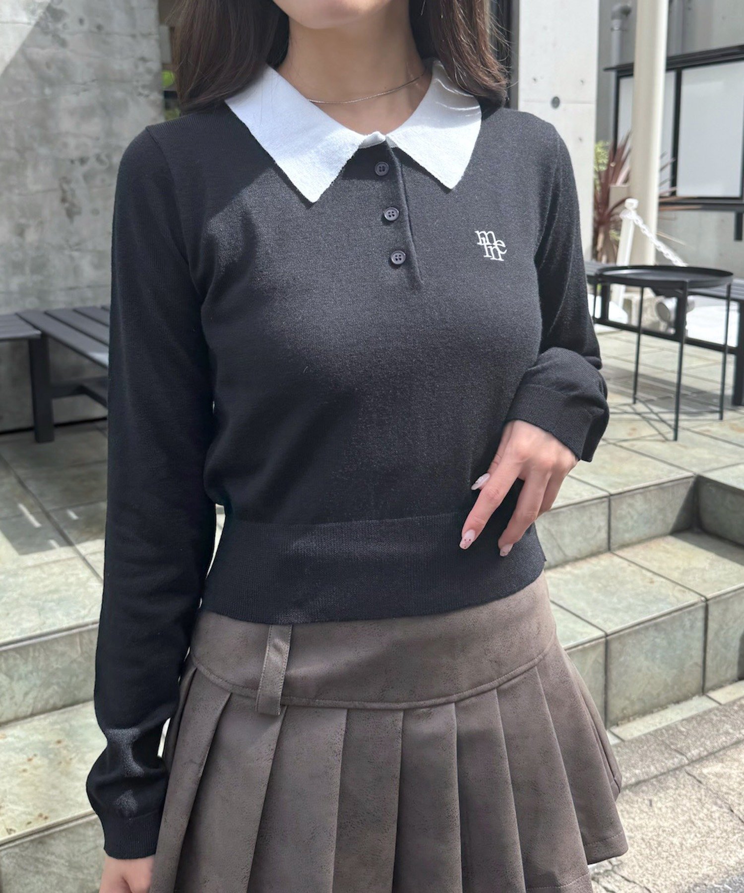 PAL GROUP OUTLET 【mline】ロゴポロニット パル グループ アウトレット トップス ニット ブラック