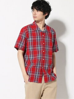 Plaid Short Sleeve Camp Shirt 11-01-1069-139: Red Plaid Short Sleeve Camp Shirt 11-01-1069-139: Red