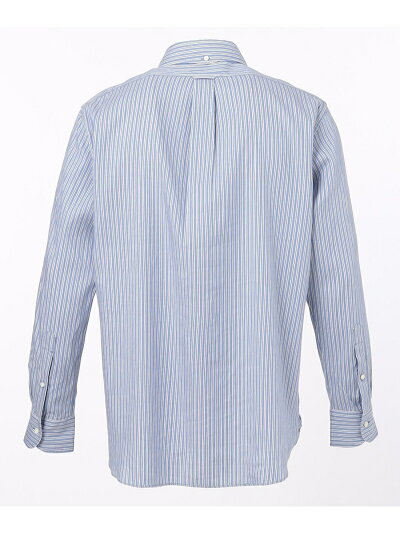 Stripe Organic Cotton Double Tube Button Down Shirt HSOVIA0213: Saxe