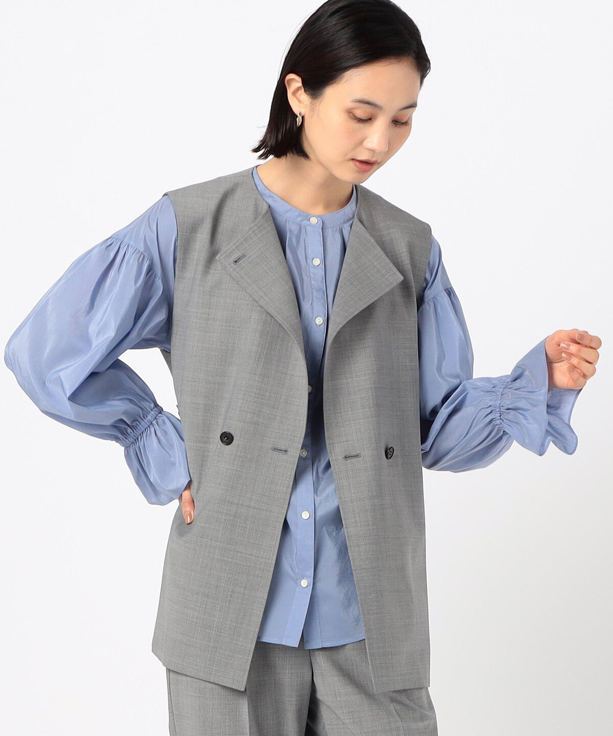 COMME CA TALL [ TALLサイズ ] 【セットアップ対応】2WAYストレッチトロ ジレ コムサ トップス ベスト・ジレ グレー ブラック【送料無料】