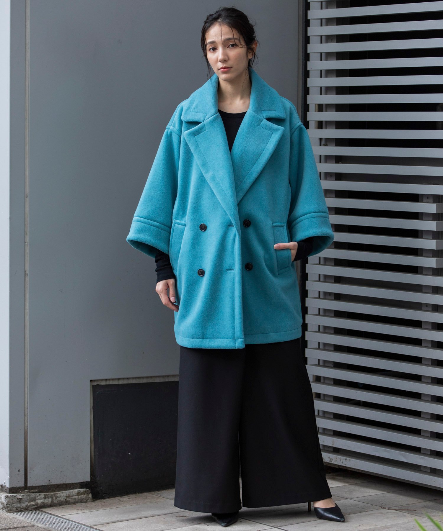 【SALE／50%OFF】Munich 【Italy】ダブルジャージーピーコート ミューニック ジャケット・アウター ピーコート ブルー ホワイト ネイビー【送料無料】