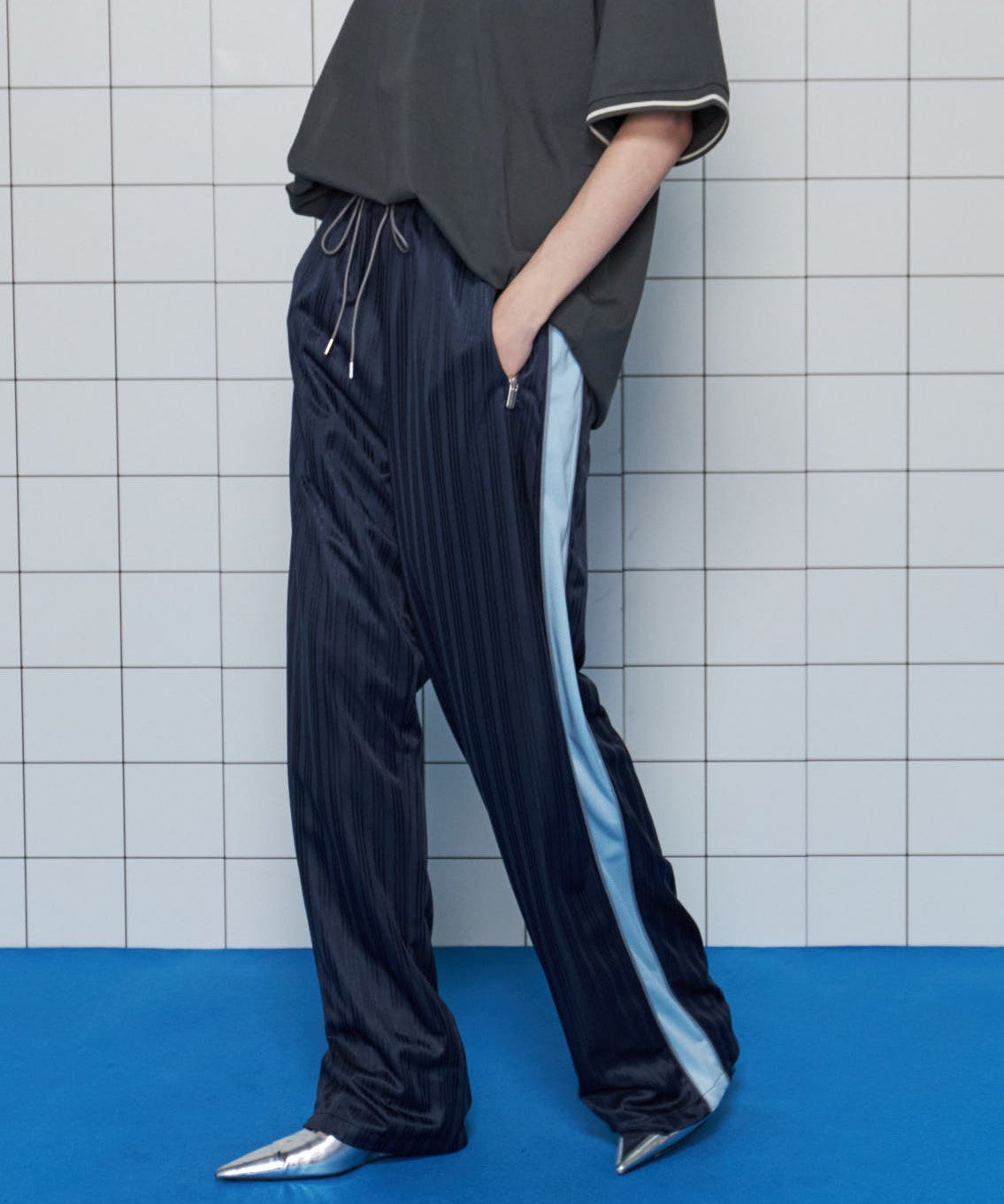 MAISON SPECIAL Sideline Shadow Stripe Pants メゾンスペシャル パンツ ジャージ・スウェットパンツ ピンク ネイビー