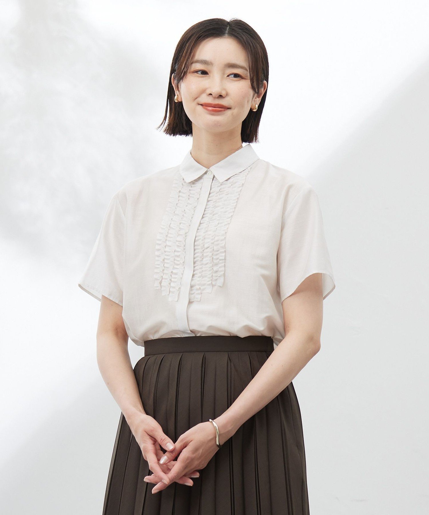 J.PRESS LADIES L 【洗える】フリルジャージー ブラウスライク カットソー ジェイプレス トップス カットソー・Tシャツ グレー ブルー ピンク