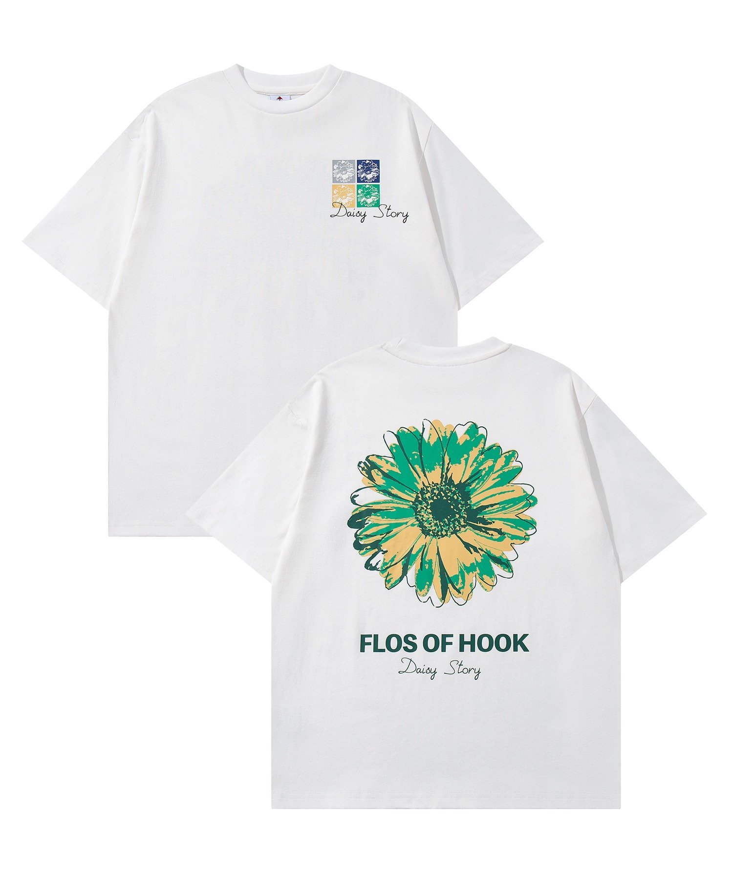 HOOK HOOK -original- ポップマーガレットバックプリントTEE アイモハ トップス カットソー・Tシャツ グレー ブルー ホワイト ブラック