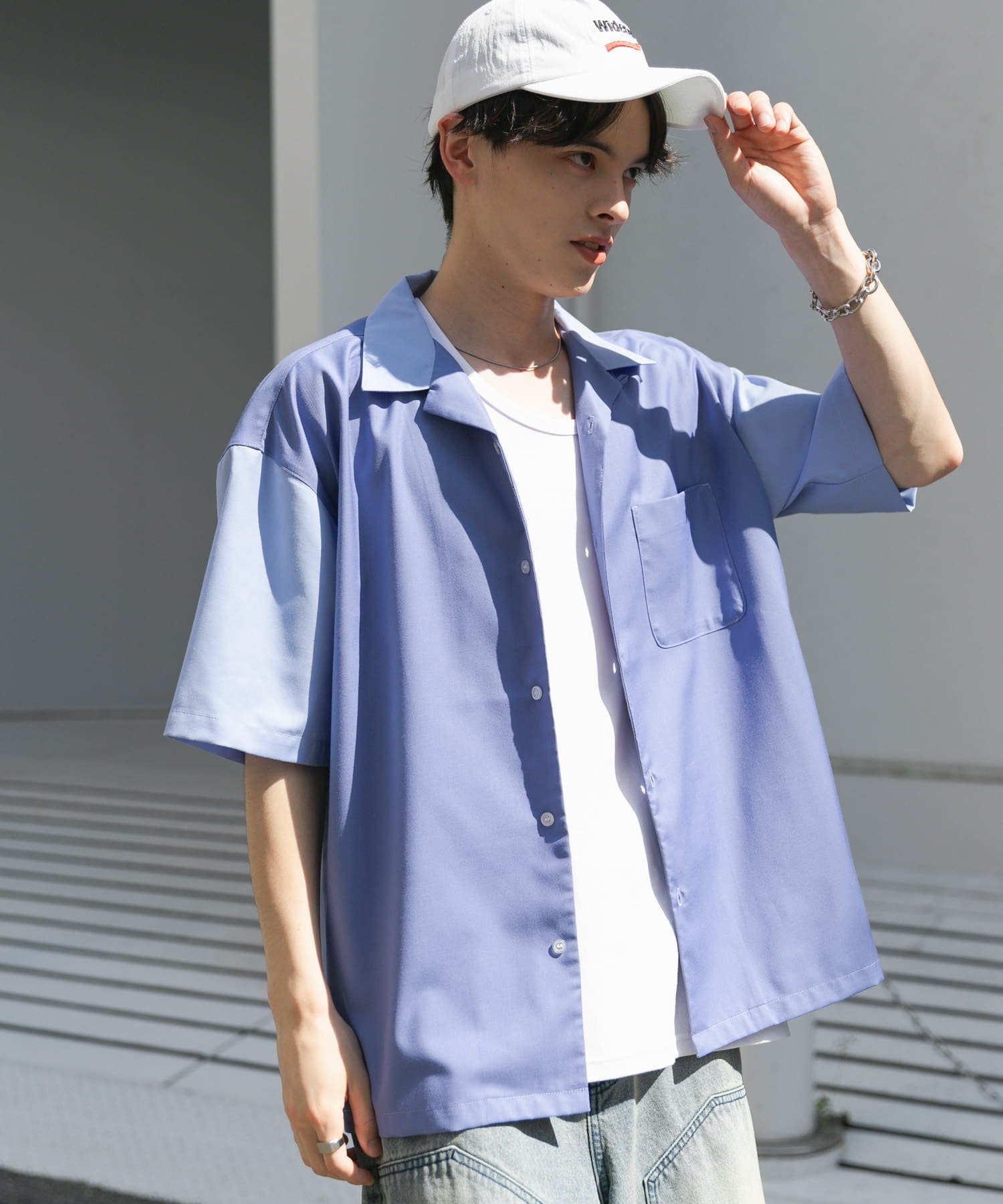 【SALE／60%OFF】SENSE OF PLACE バイカラーオープンカラーショートスリーブシャツ センス オブ プレイス トップス シャツ・ブラウス グレー ブルー ブラウン