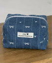 Pochi Pouch Pochi Pouch/(W)Pochi Pouch/デニム調 リボン&ハート柄 ボックス ジップ ポーチ チェルカ 財布・ポーチ・ケース ポーチ ブルー