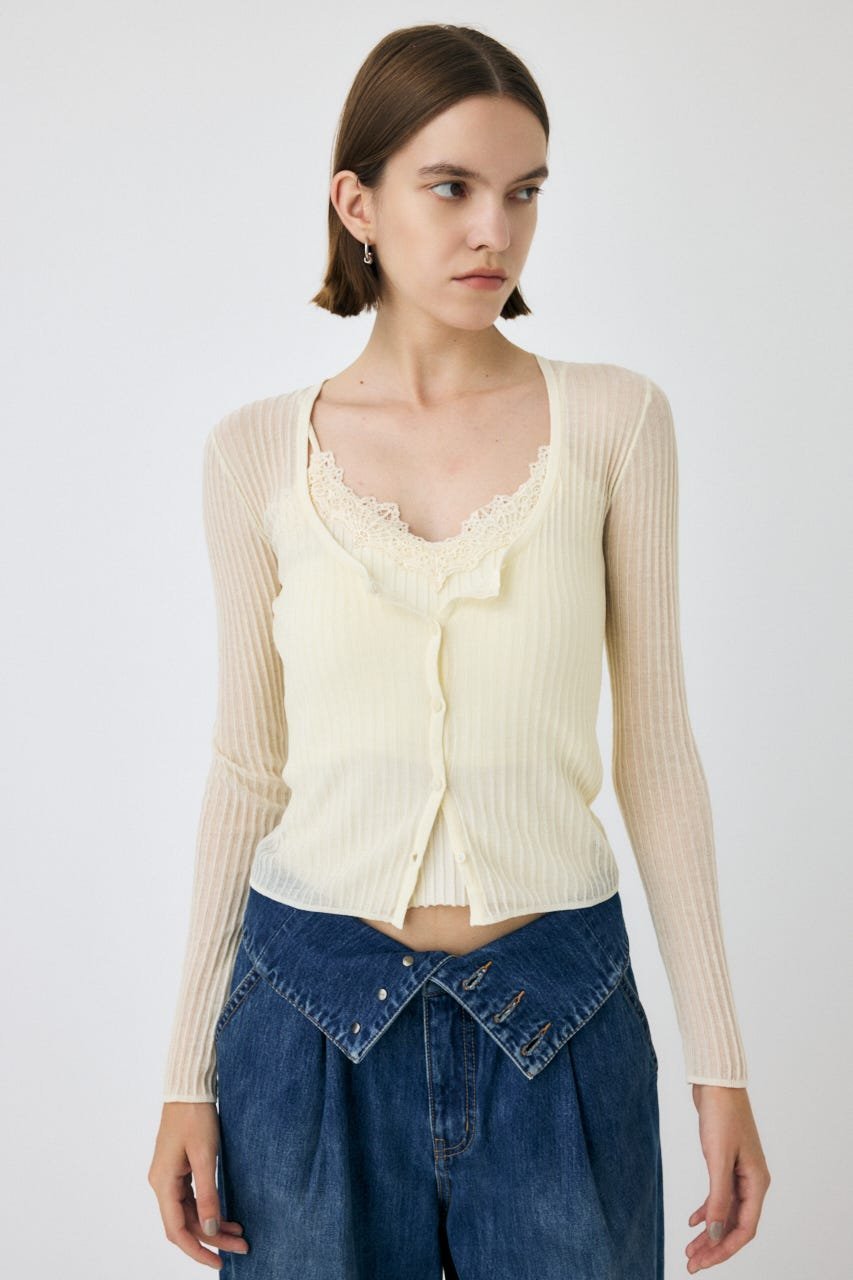 【SALE／50%OFF】MOUSSY SHEER RIB カーディガン マウジー トップス カーディガン ブラック ホワイト【送料無料】