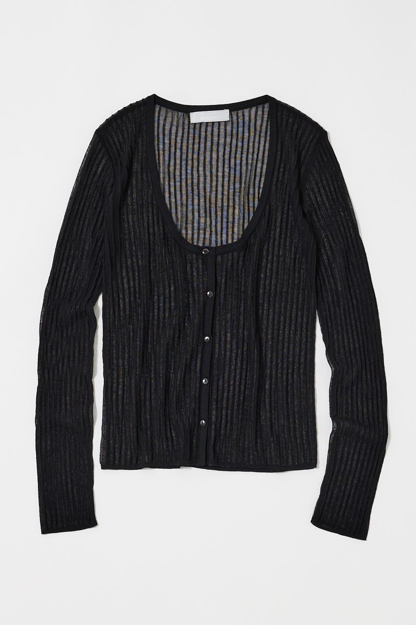 【SALE／50%OFF】MOUSSY SHEER RIB カーディガン マウジー トップス カーディガン ブラック ホワイト【送料無料】